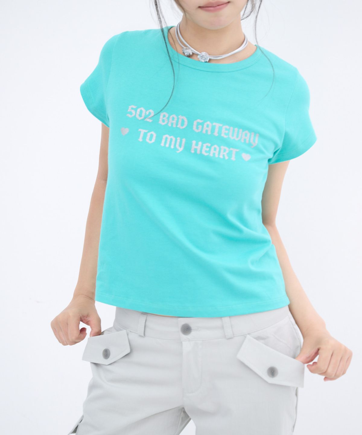 잇자바이브(ITZAVIBE) 502 GLITTER LETTERING T SHIRT - MINT