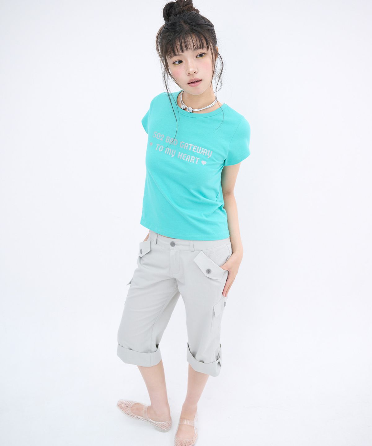 잇자바이브(ITZAVIBE) 502 GLITTER LETTERING T SHIRT - MINT