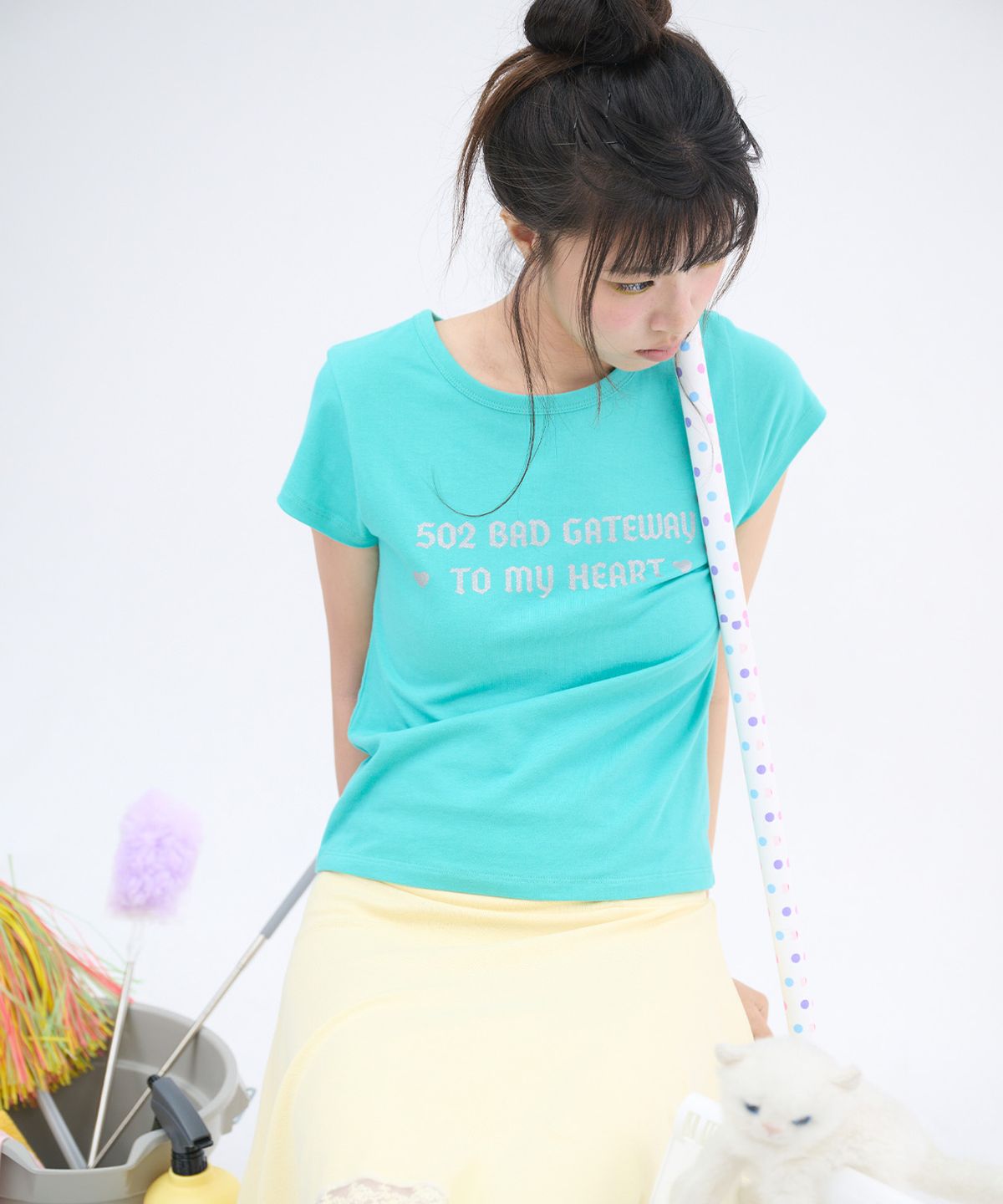 잇자바이브(ITZAVIBE) 502 GLITTER LETTERING T SHIRT - MINT