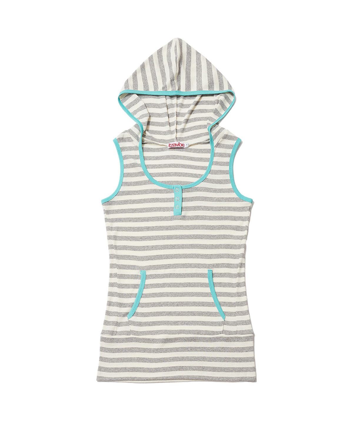 잇자바이브(ITZAVIBE) STRIPE HENLEY HOOD SLEEVELESS - GRAY