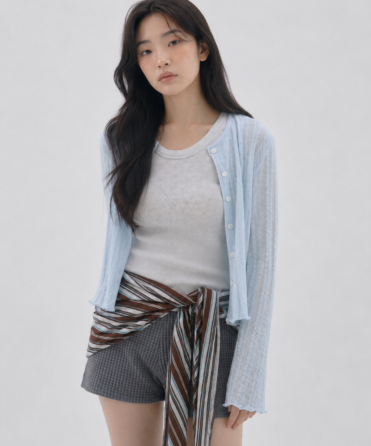 사유(SAYUU) 마일드 스트라이프 스카프 브라운