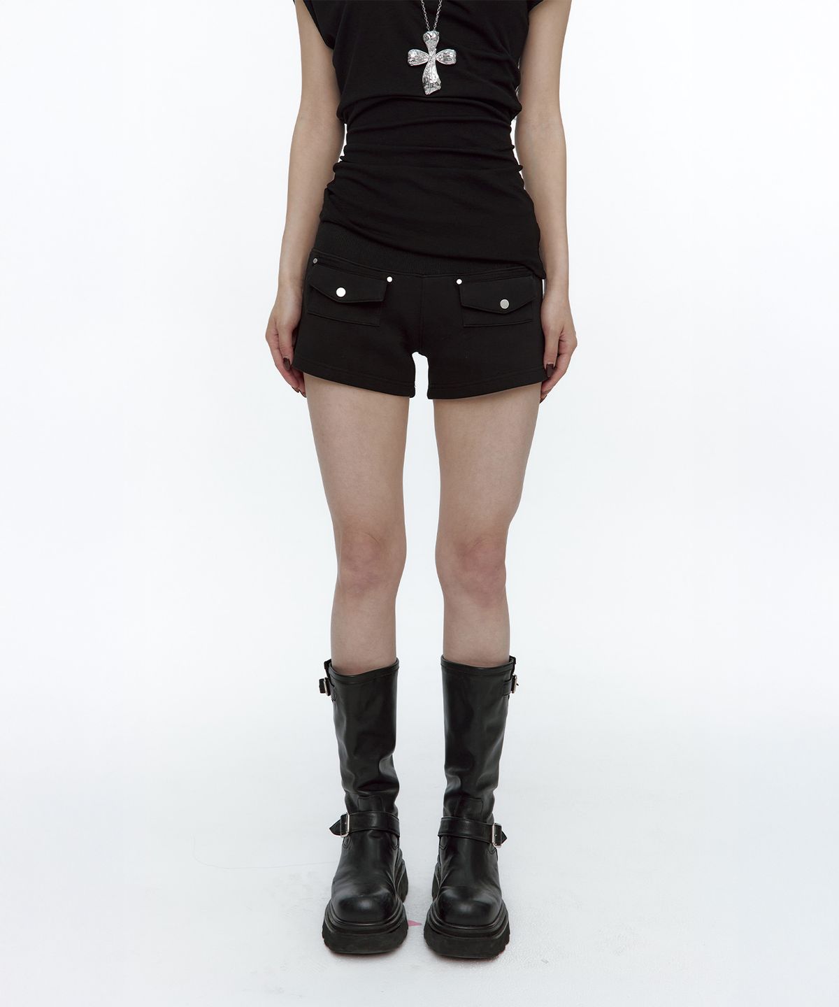러프넥(ROUGHNECK) Flap Pocket Short Pants Black