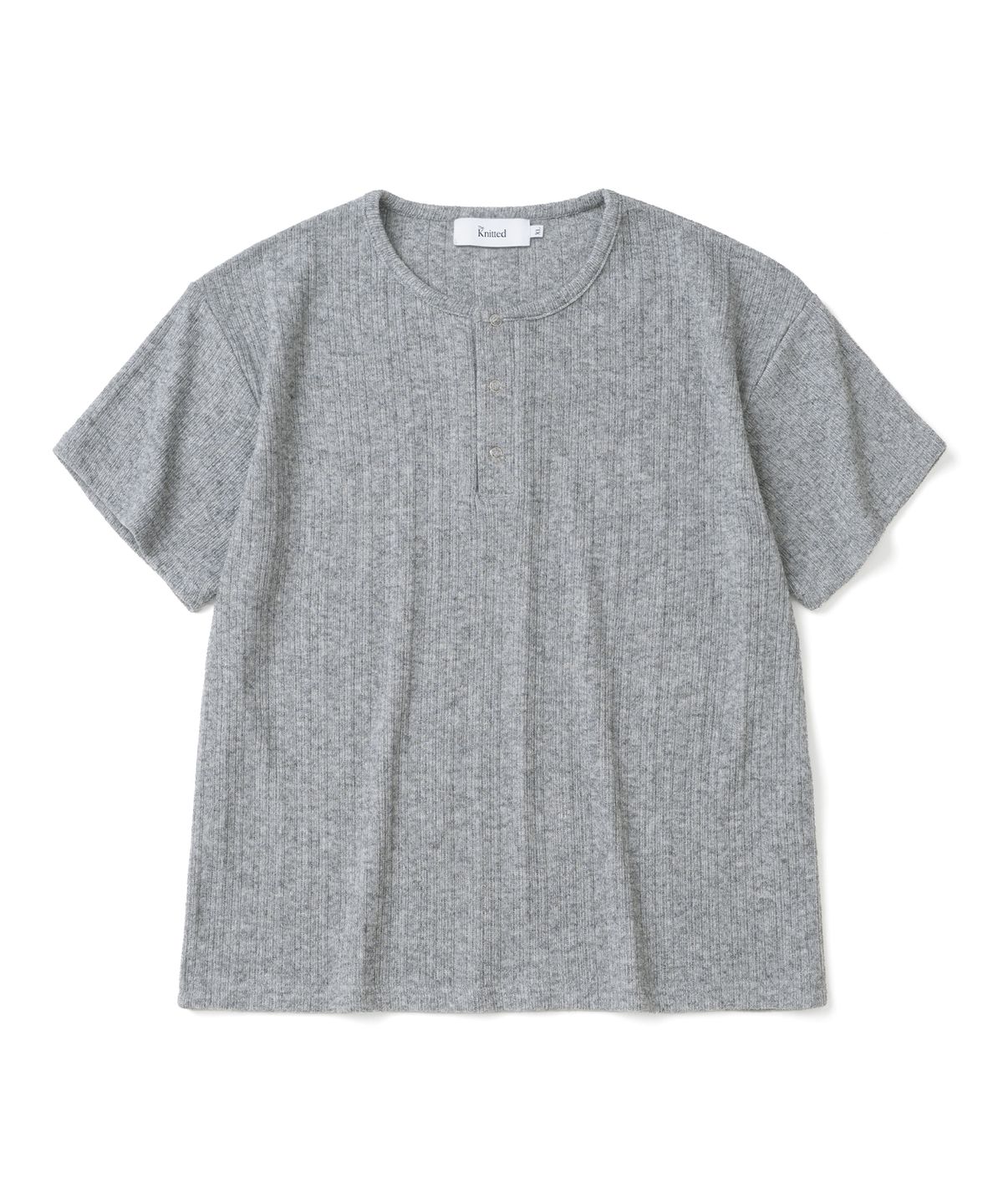 니티드(KNITTED) 헨리넥 크롭 니트 티셔츠 GREY