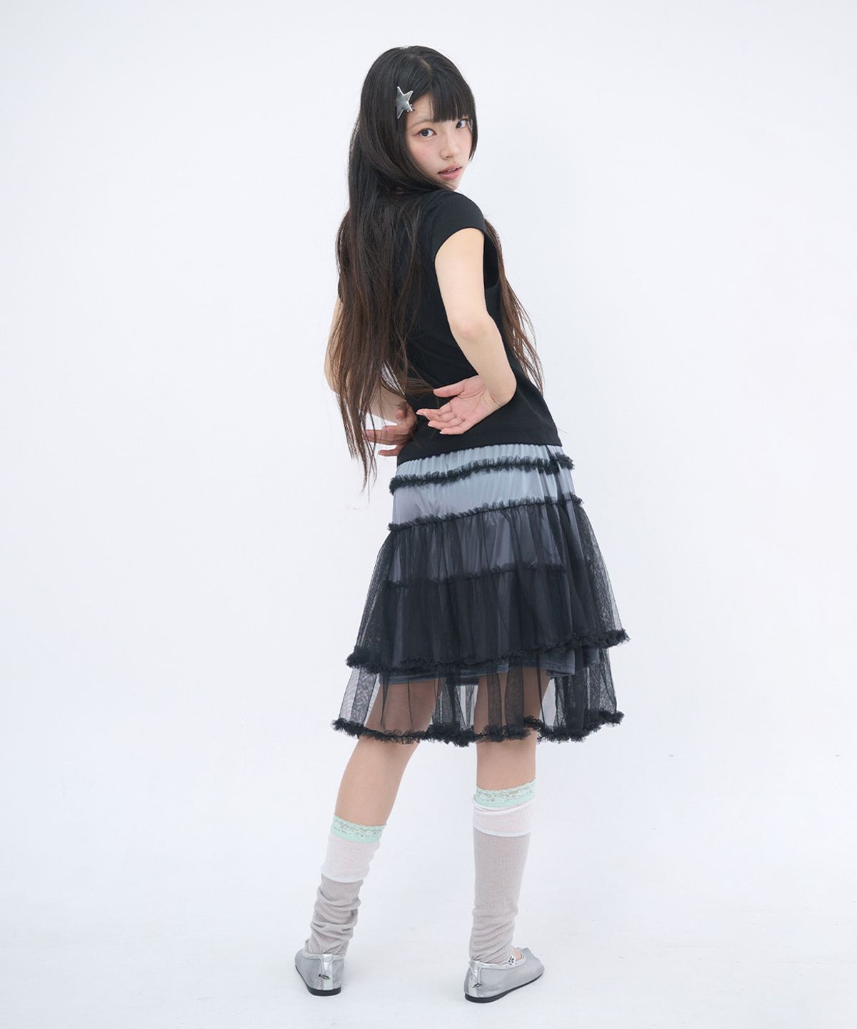 잇자바이브(ITZAVIBE) LACE LAYERED OPEN TOE SOCKS - GRAY