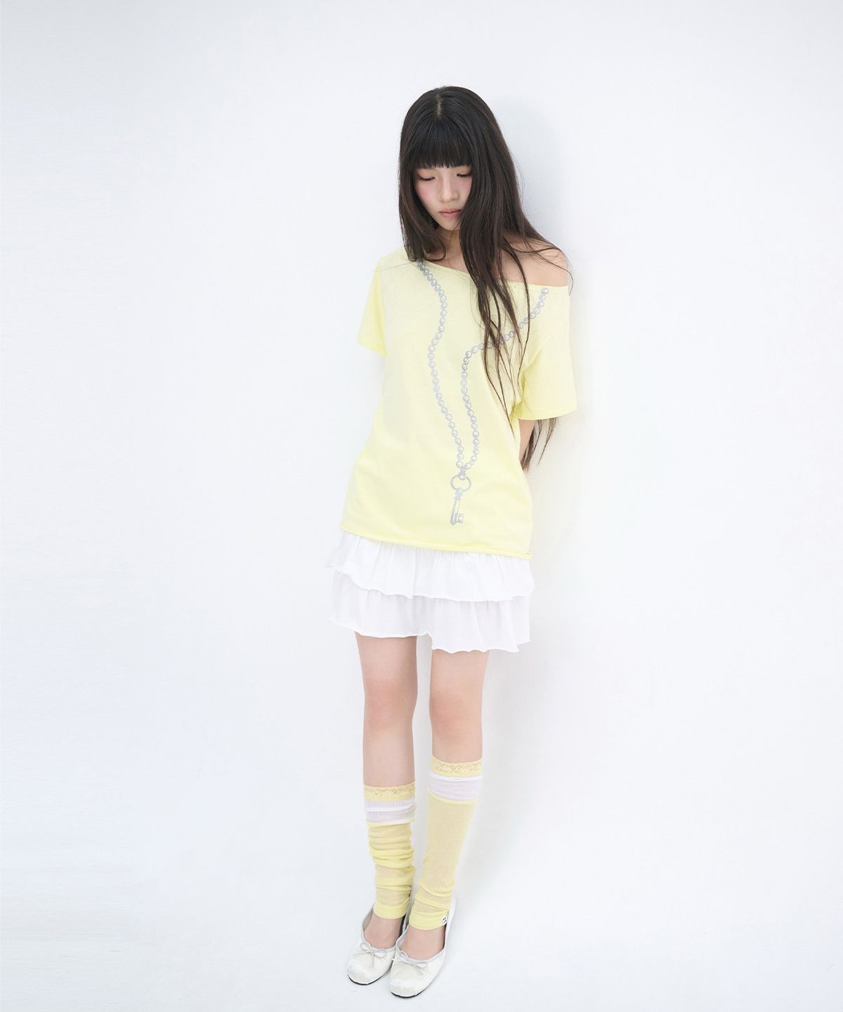잇자바이브(ITZAVIBE) LACE LAYERED OPEN TOE SOCKS - YELLOW