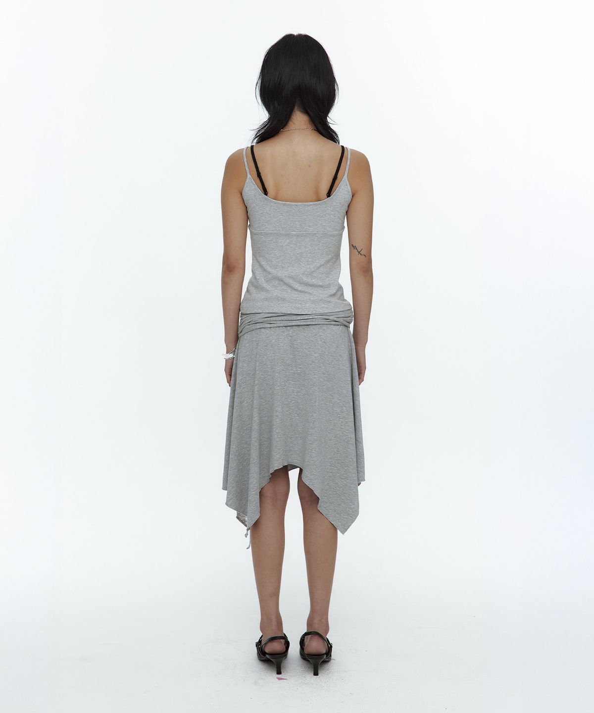 러프넥(ROUGHNECK) Knit Layer Drape Skirt Gray