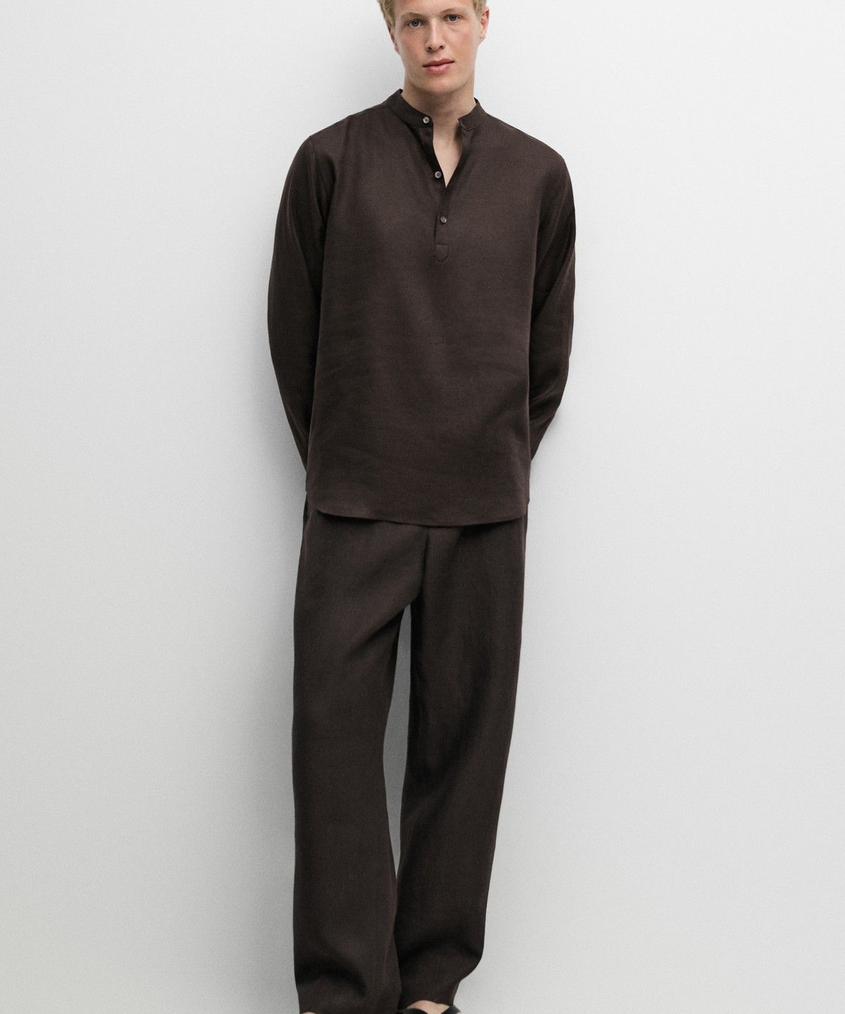 마시모두띠(MASSIMO DUTTI) 100% 린넨 하운드투스 팬츠
