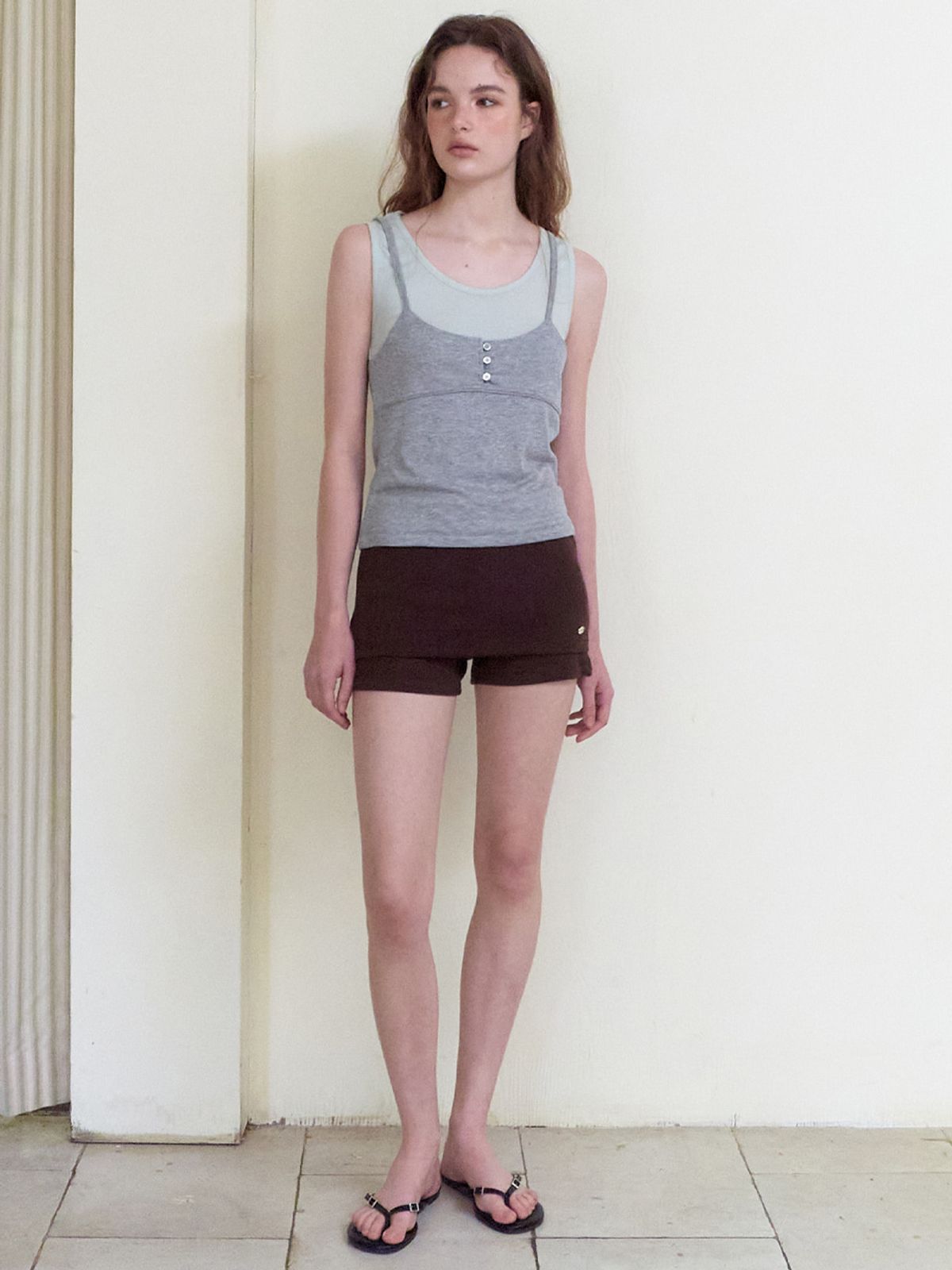 에트몽(ETMON) Summer Layered Mini Skort, Brown