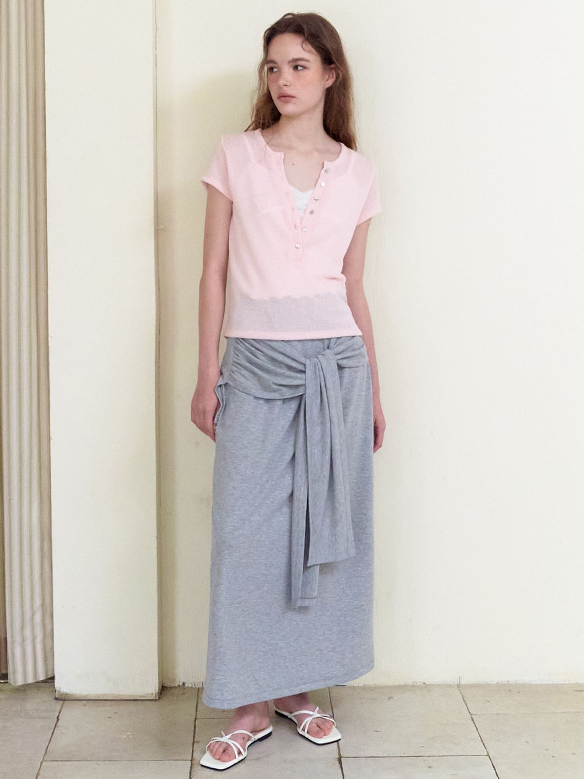 에트몽(ETMON) Half Open Button T-Shirt, Pink