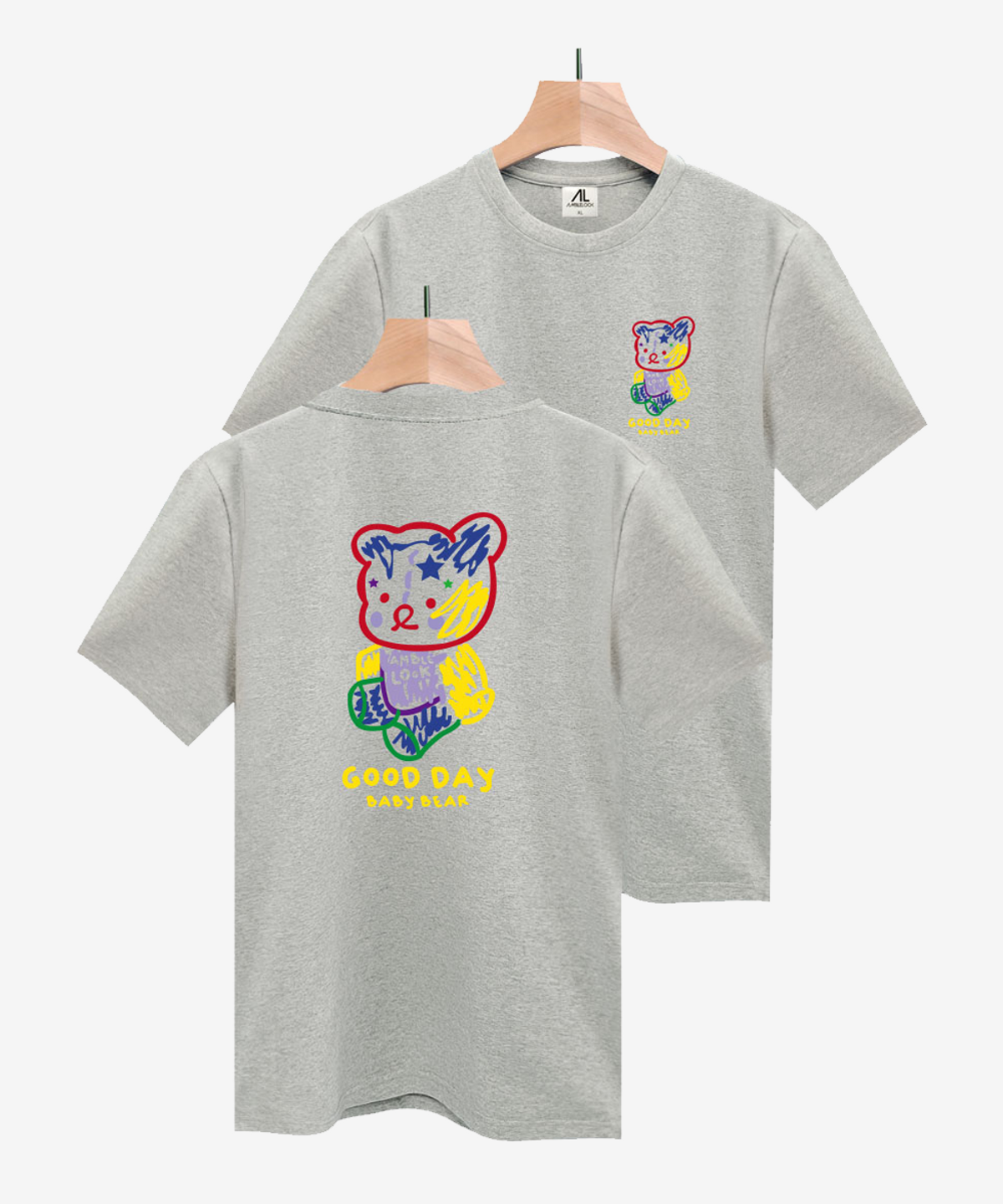 엠블룩(AMBLELOOK) 프리미엄 면스판 라운드 반팔티 BABY BEAR (4color)