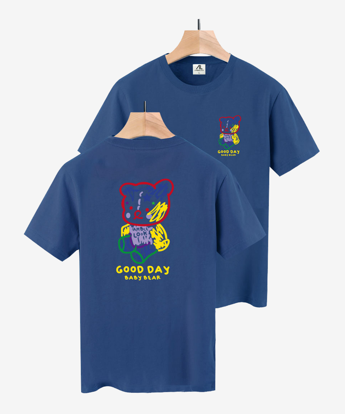 엠블룩(AMBLELOOK) 프리미엄 면스판 라운드 반팔티 BABY BEAR (4color)