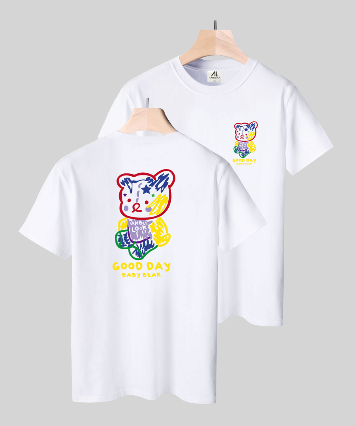 엠블룩(AMBLELOOK) 프리미엄 면스판 라운드 반팔티 BABY BEAR (4color)