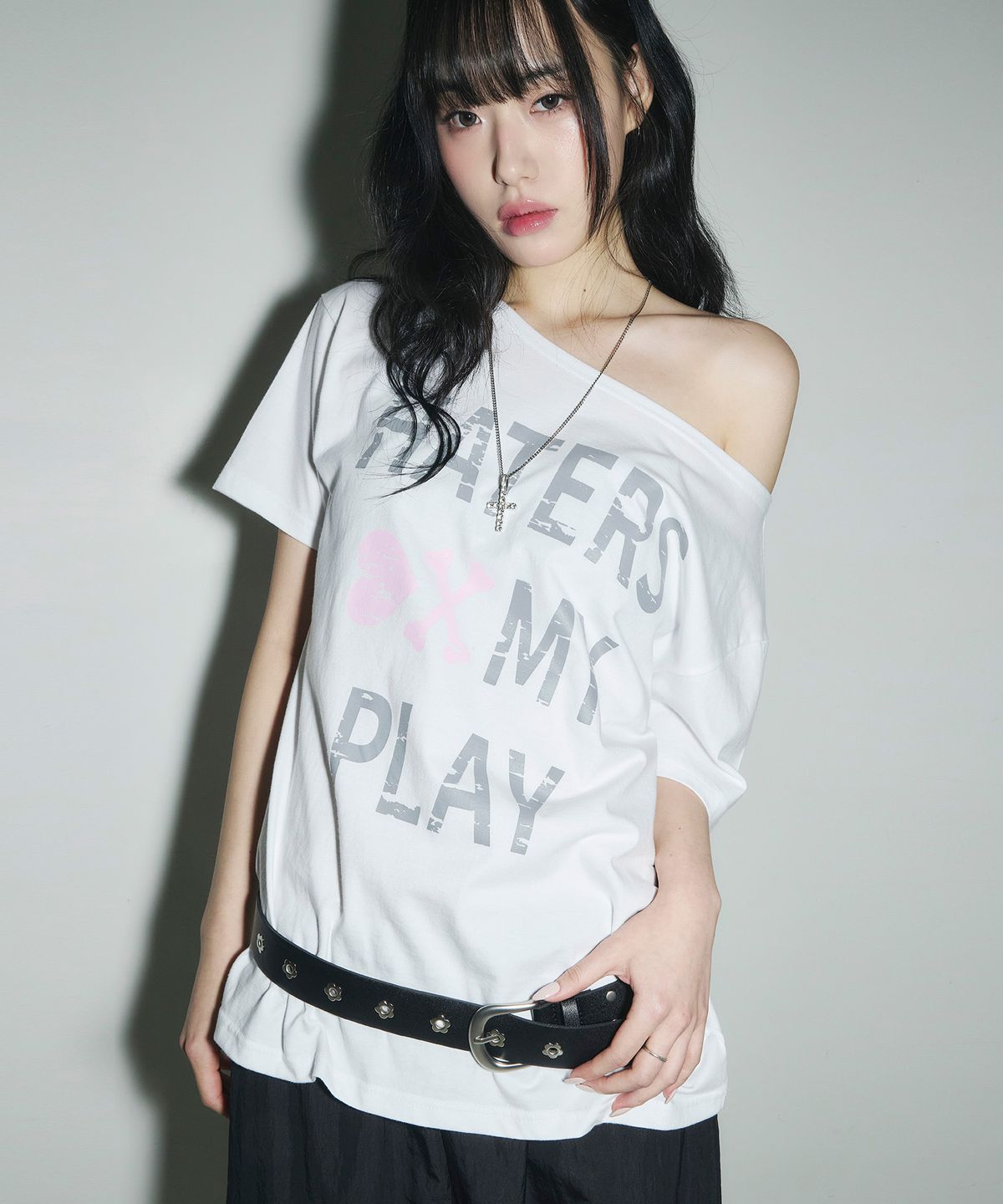 슬릭글로우(SLEEKGLOW) HATERS 원숄더 티셔츠[화이트]