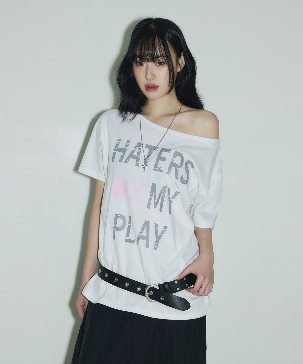슬릭글로우(SLEEKGLOW) HATERS 원숄더 티셔츠[화이트]