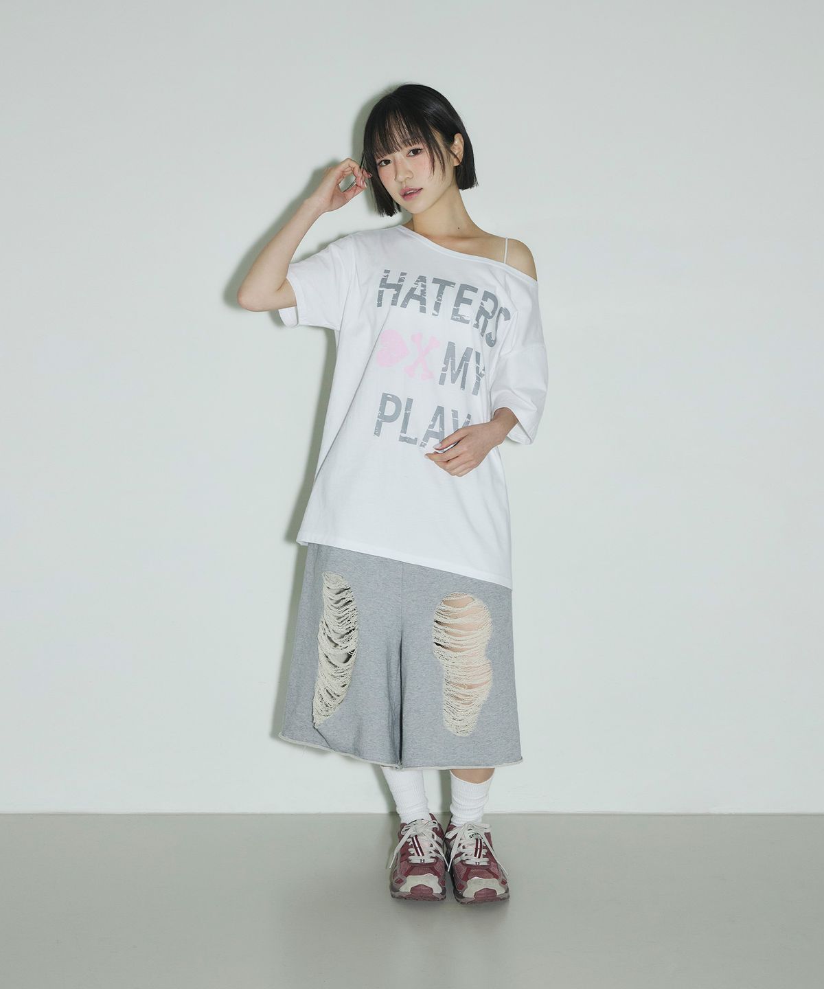 슬릭글로우(SLEEKGLOW) HATERS 원숄더 티셔츠[화이트]
