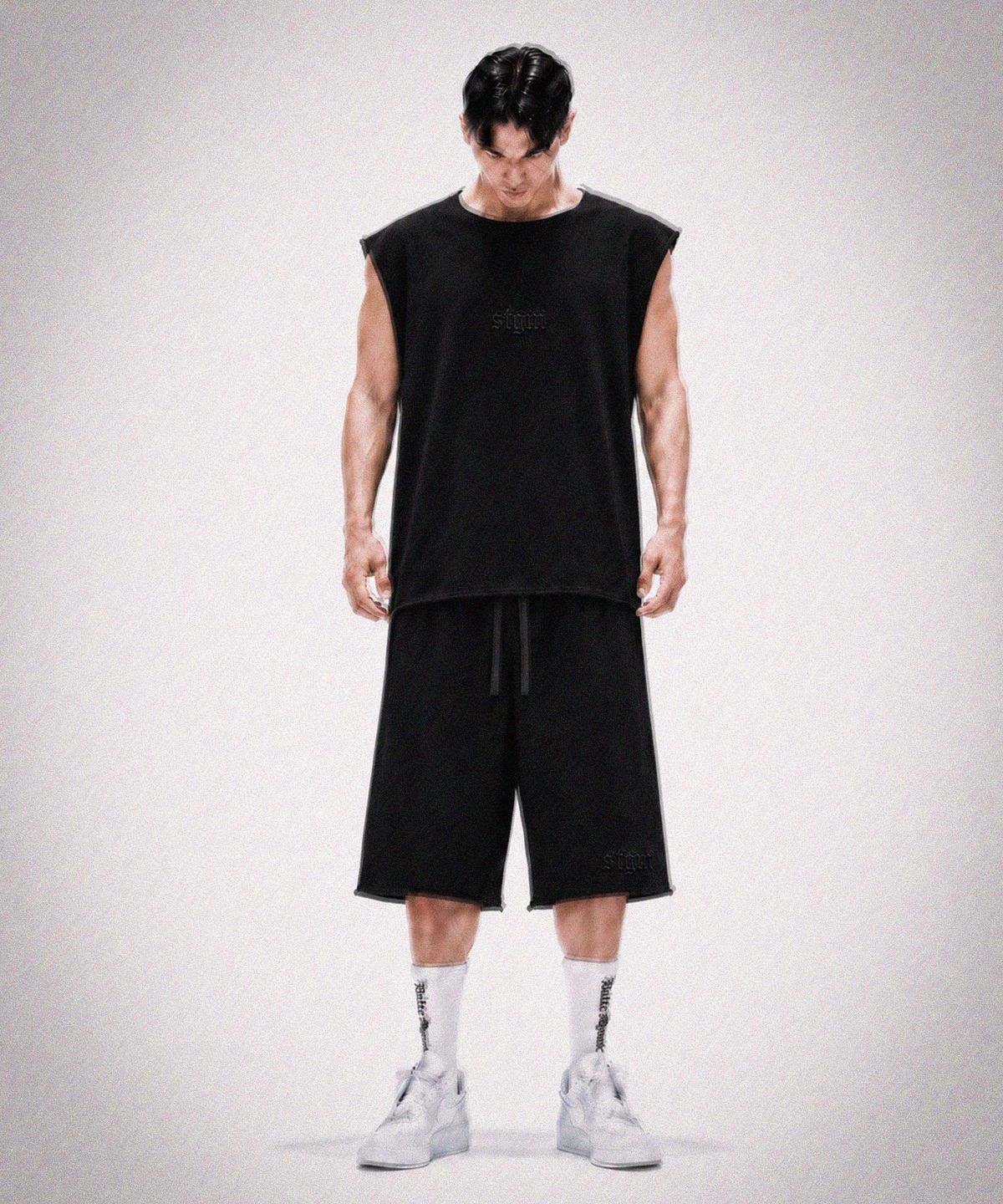 스티그마(STIGMA) RAW-CUT WASHED BURMUDA PANTS BLACK