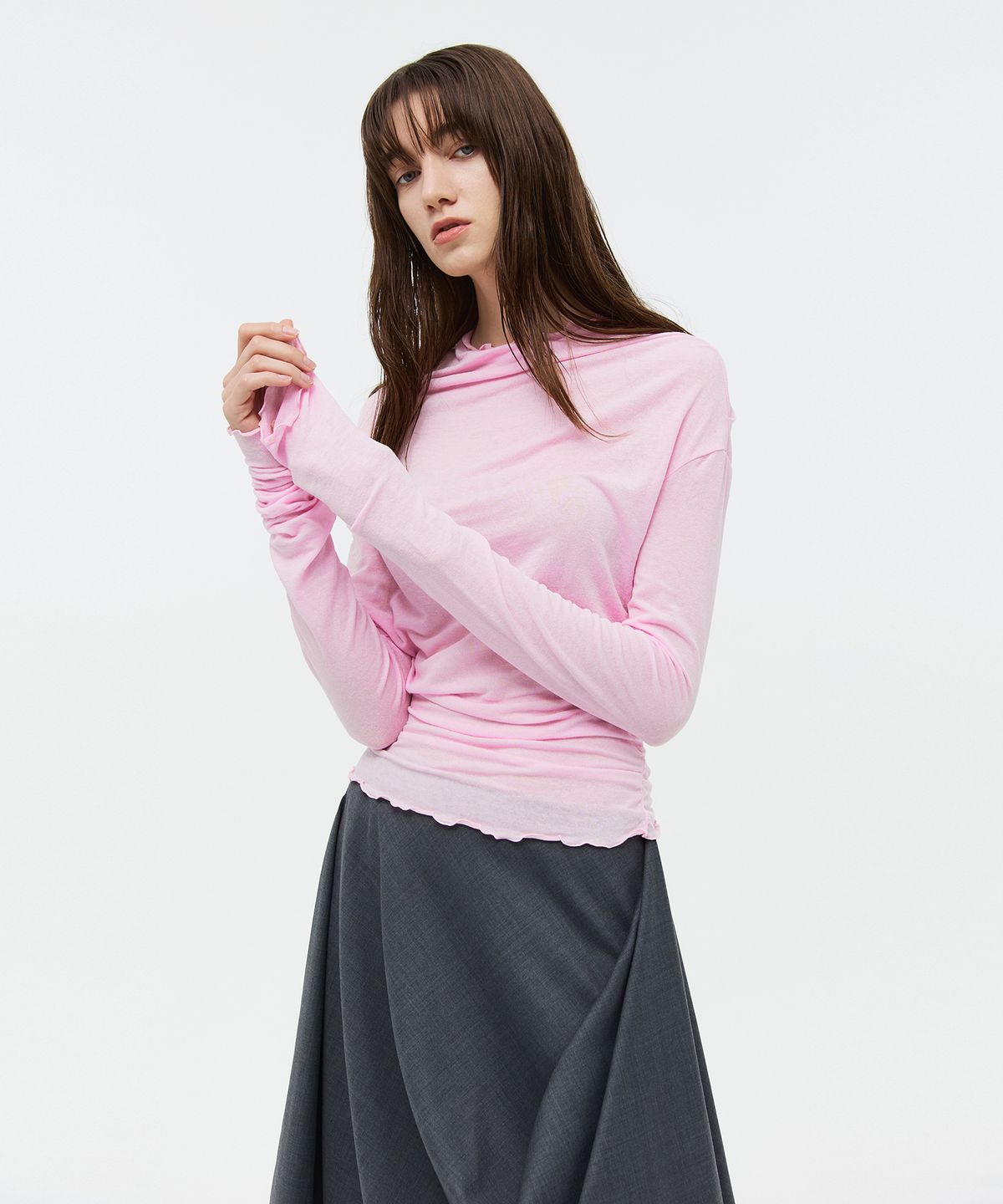 베데르미(VEDERMI) sheer linen draping top (pink)