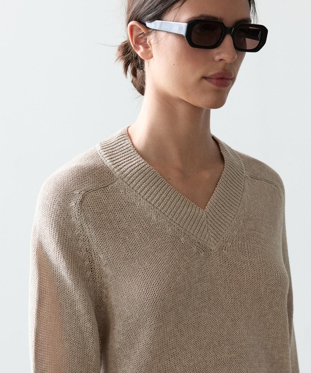 마시모두띠(MASSIMO DUTTI) 코튼 블렌드 V넥 니트 스웨터
