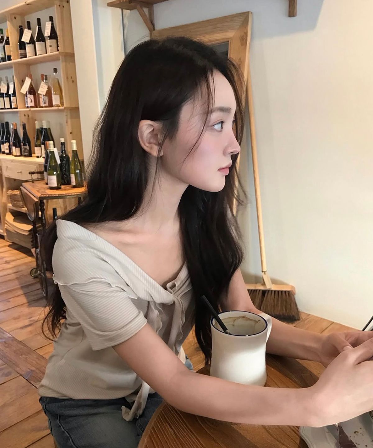 스트라이프마가린(STMG) 스트라이프 세일러 리본 반팔 핑크
