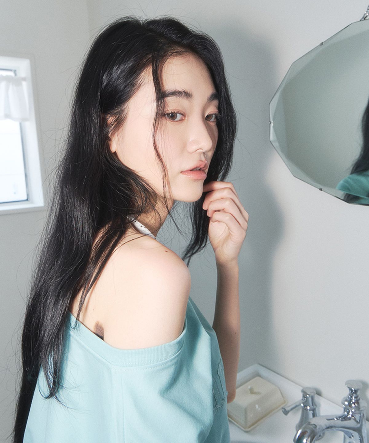 스트라이프마가린(STMG) 마가린 원숄더 아플리케 로고 반팔 민트