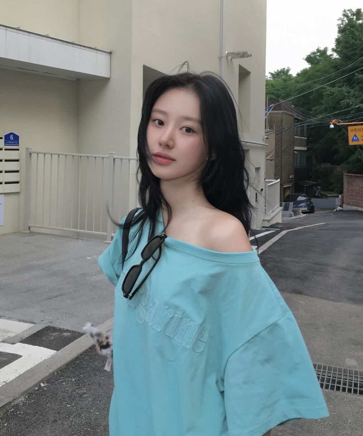 스트라이프마가린(STMG) 마가린 원숄더 아플리케 로고 반팔 민트