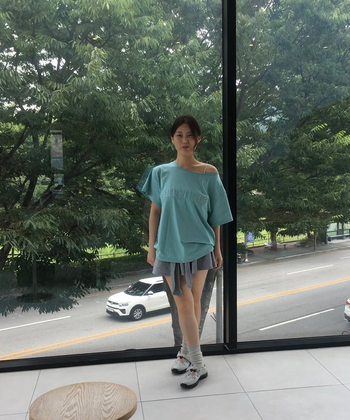 스트라이프마가린(STMG) 마가린 원숄더 아플리케 로고 반팔 민트