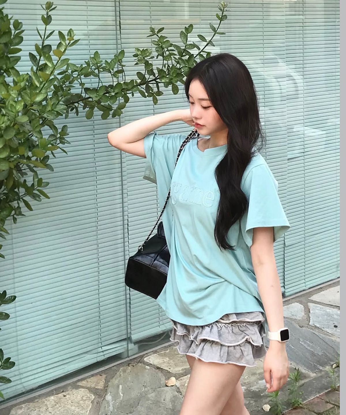 스트라이프마가린(STMG) 마가린 원숄더 아플리케 로고 반팔 민트