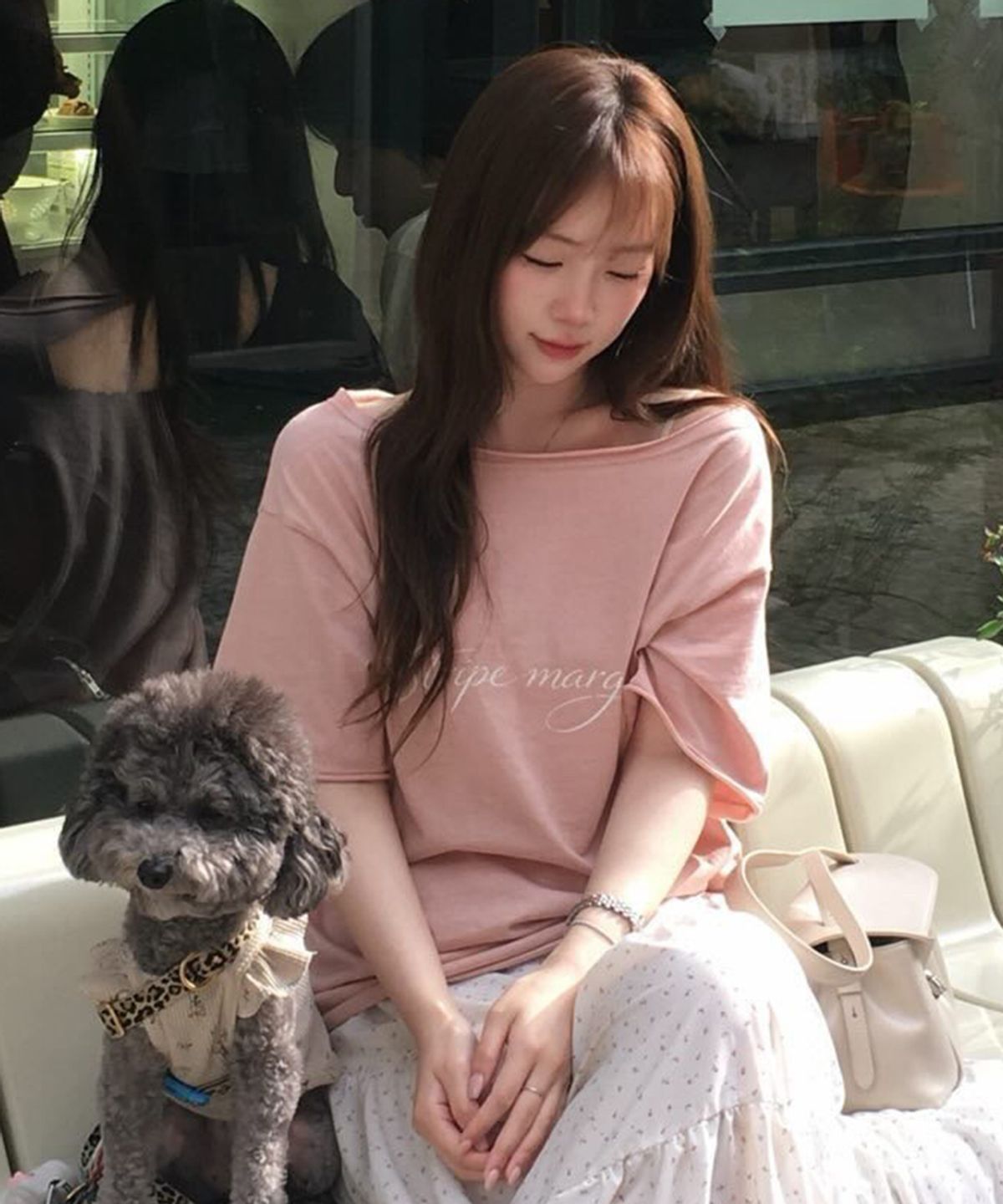스트라이프마가린(STMG) 레터링 마가린 원숄더 반팔 핑크