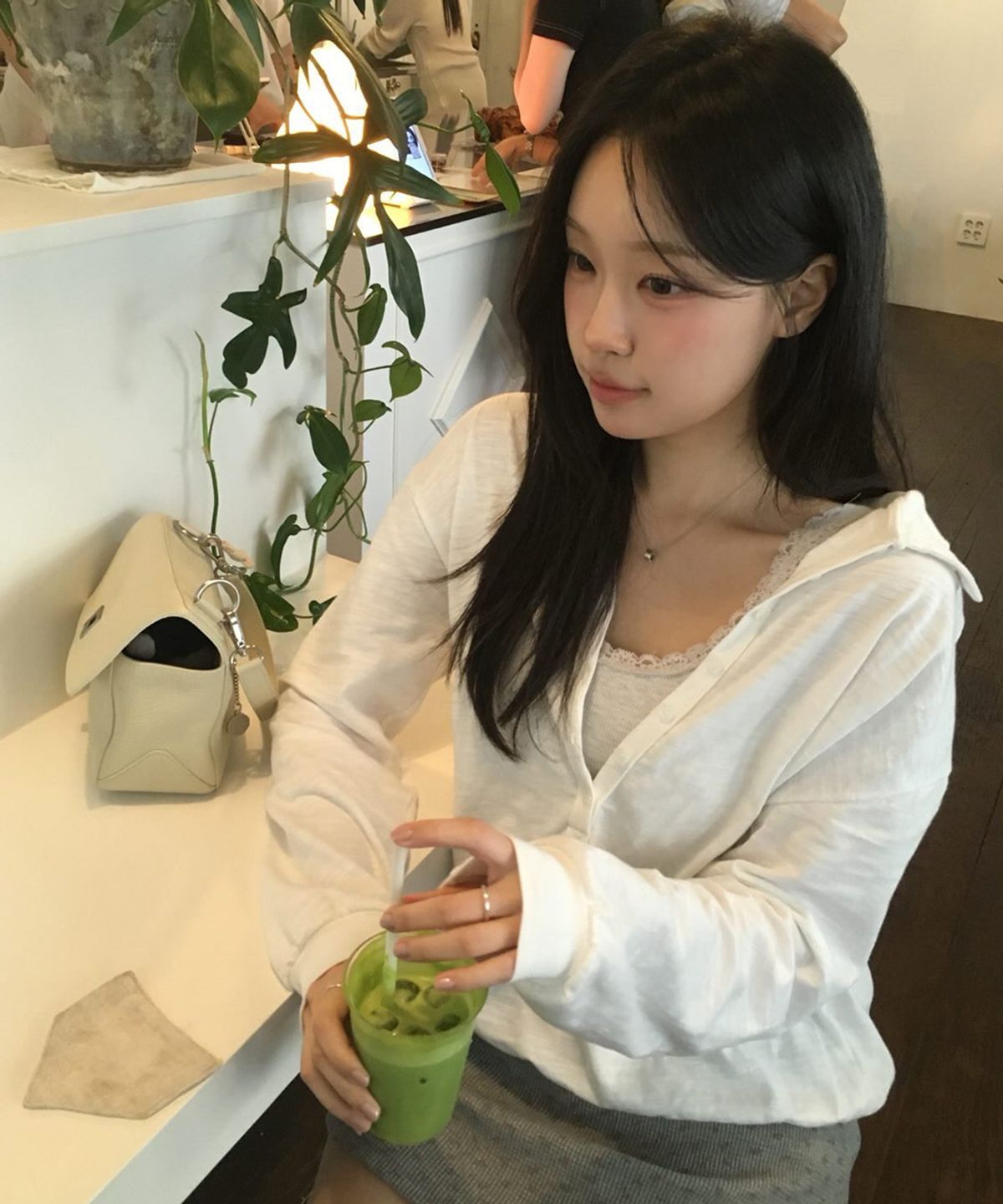 스트라이프마가린(STMG) 썸머 슬리브 오픈버튼 루즈 카라 티셔츠 아이보리