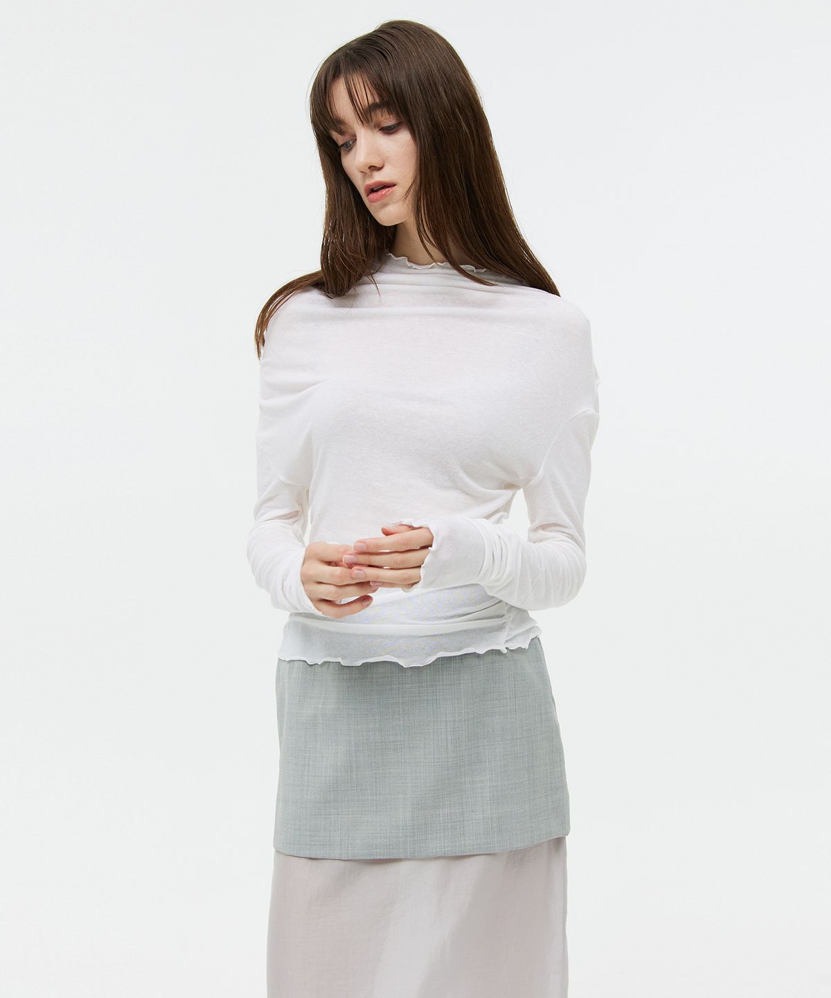베데르미(VEDERMI) sheer linen draping top (ivory)