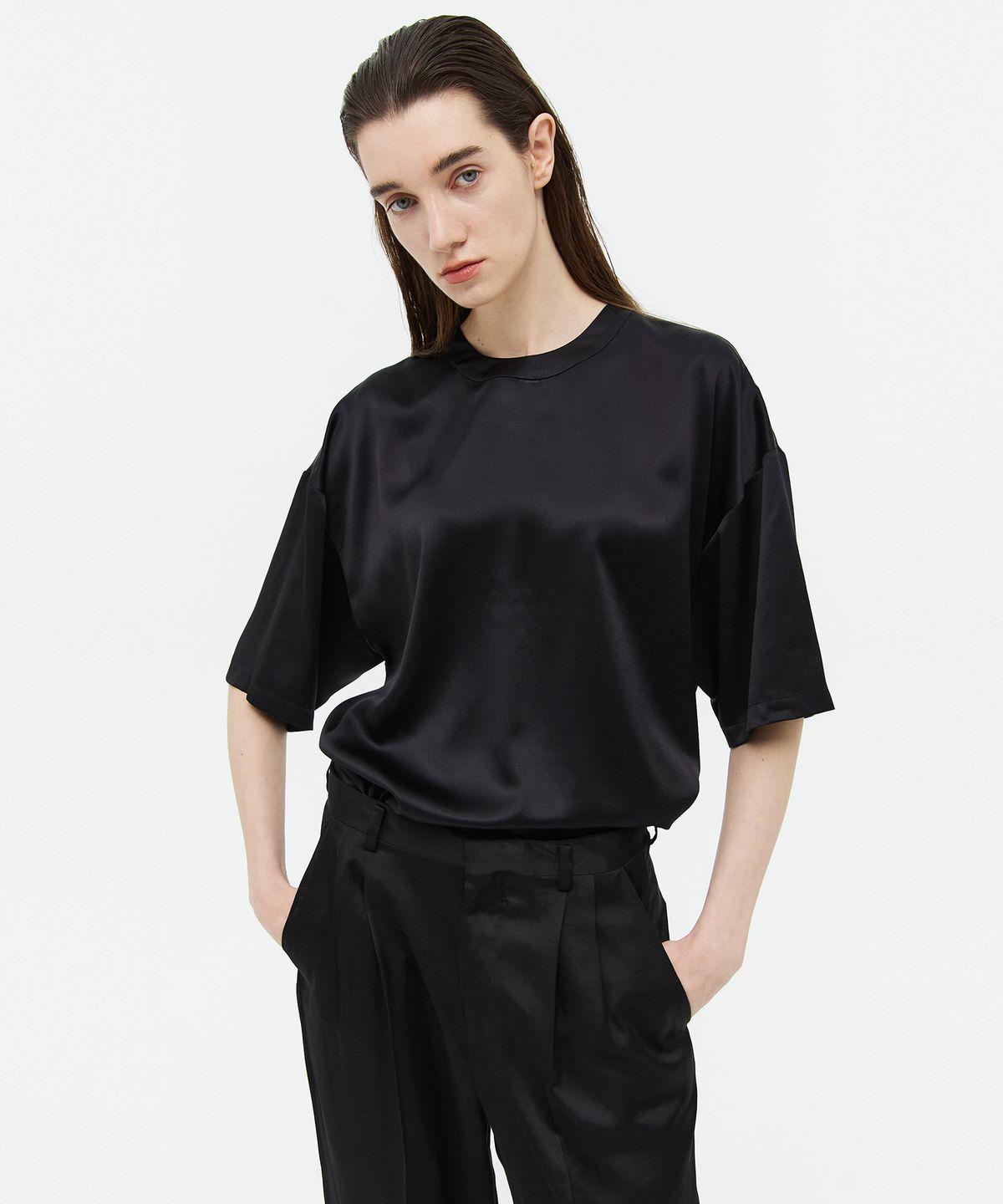베데르미(VEDERMI) 100% silk t shirt (black)