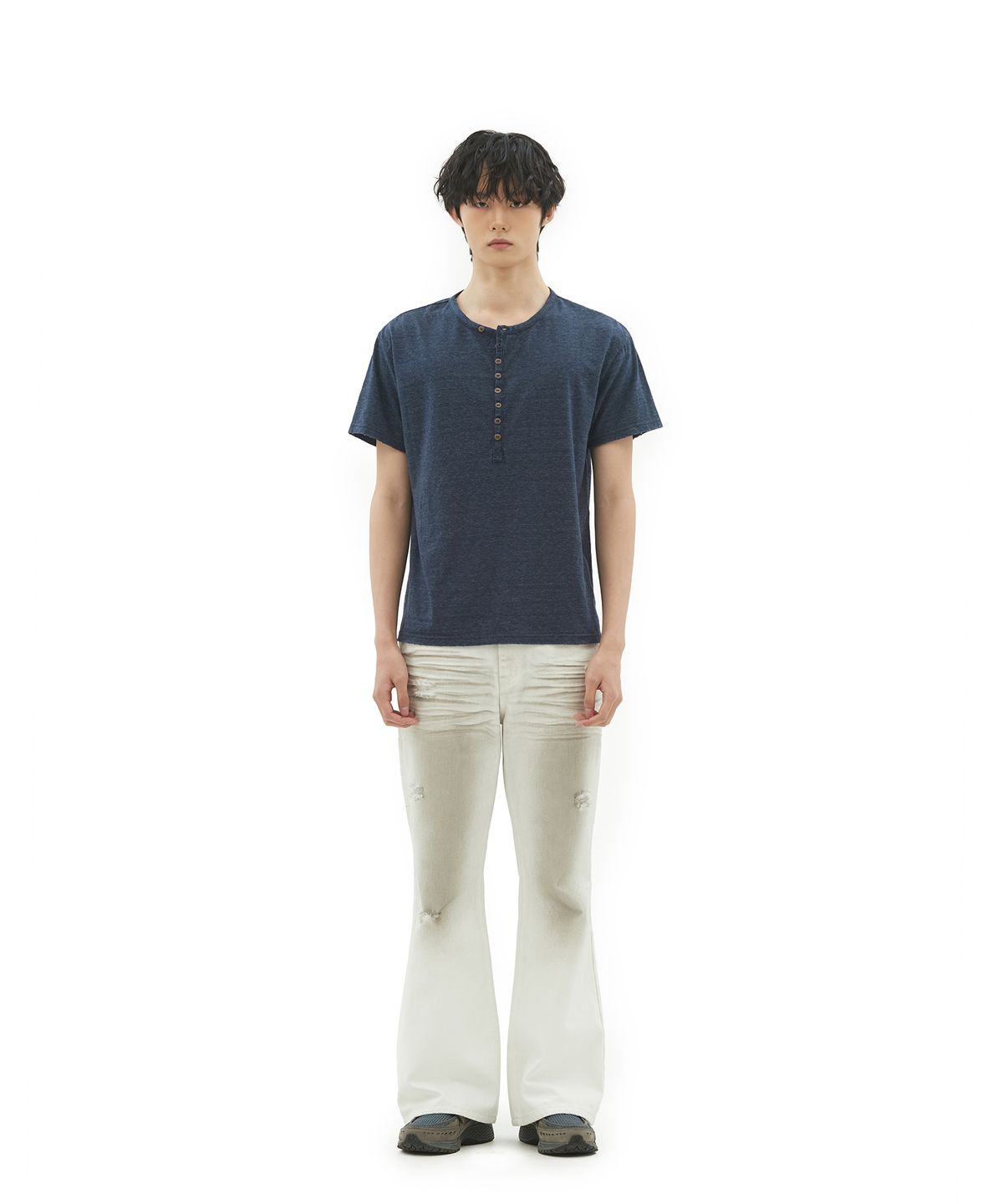 데프가먼츠(DEFGARMENTS) BUTTON-UP ROUGH T-SHIRTS [2COLOR]