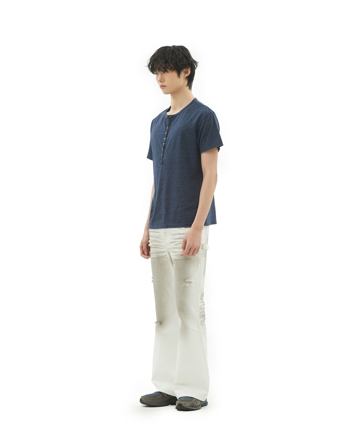 데프가먼츠(DEFGARMENTS) BUTTON-UP ROUGH T-SHIRTS [2COLOR]