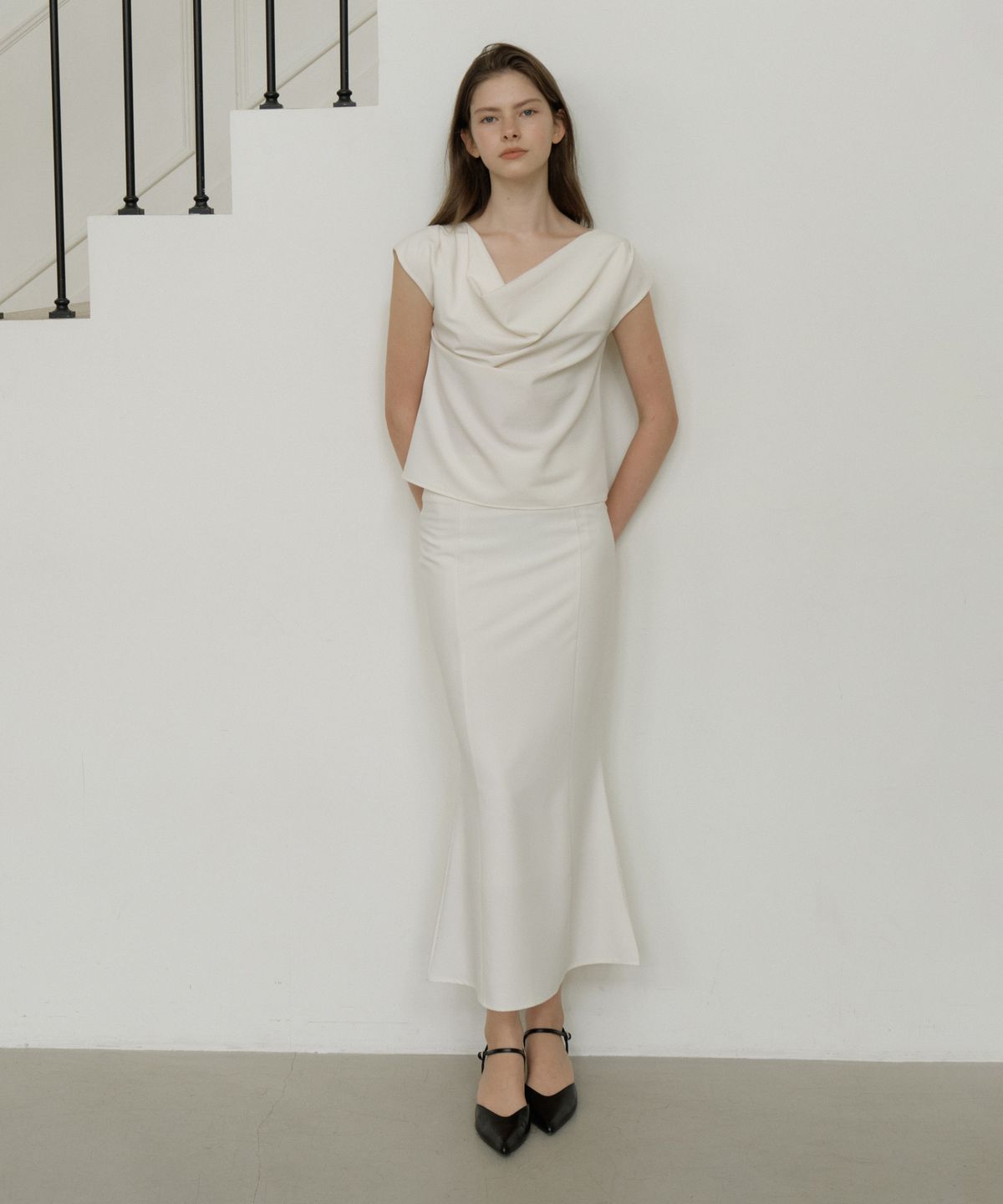 리올그(REORG) GIR BELL FLARED MAXI SKIRT IVORY