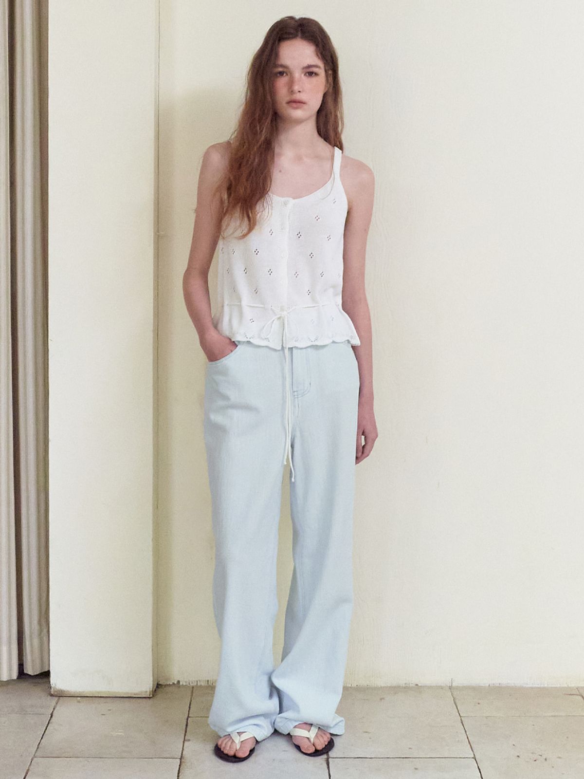 에트몽(ETMON) Scalloped Eyelet Knit Sleeveless, Ivory