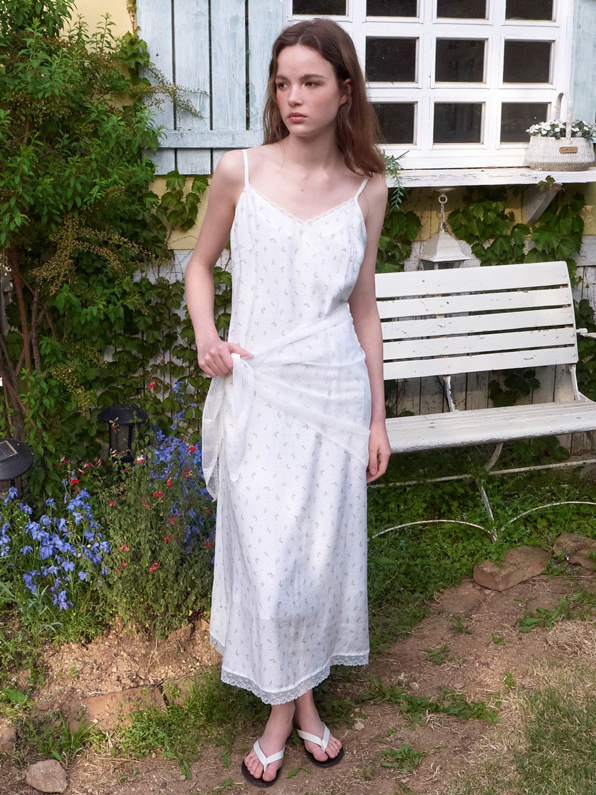 에트몽(ETMON) Slip Scarf-Tie Floral Dress, Light Green