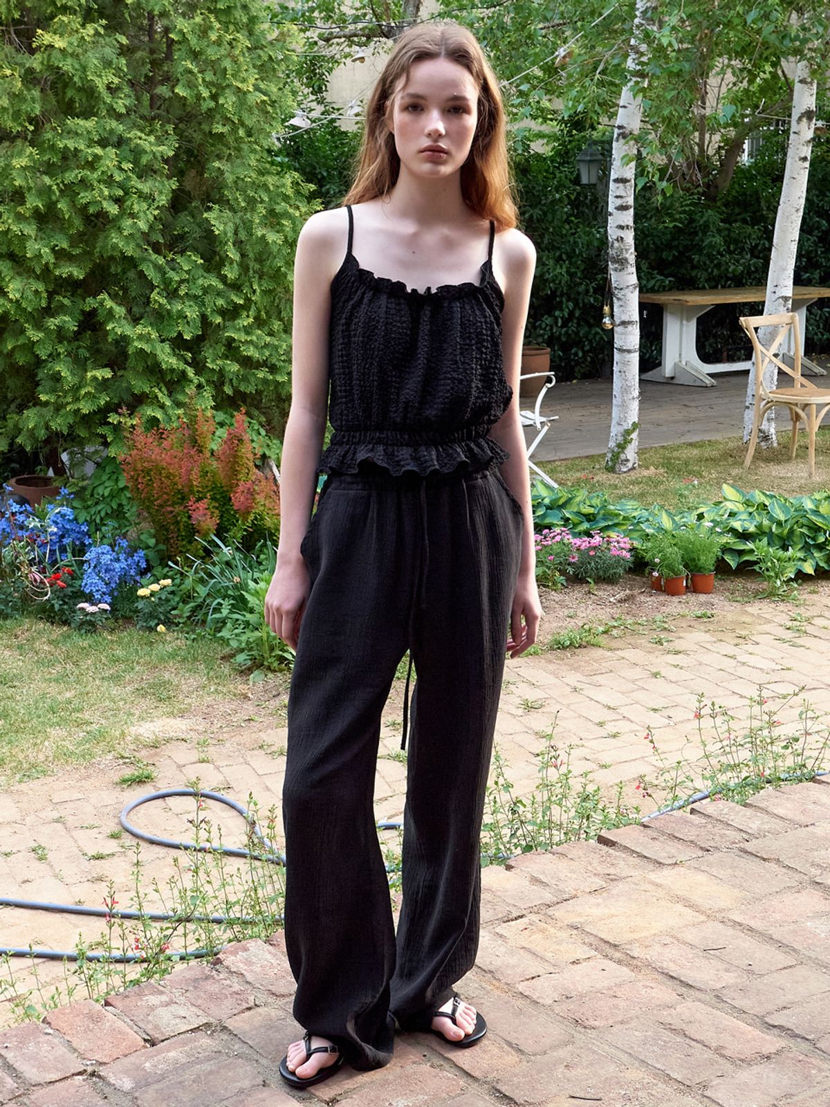 에트몽(ETMON) Crinkle Summer Pants, Black