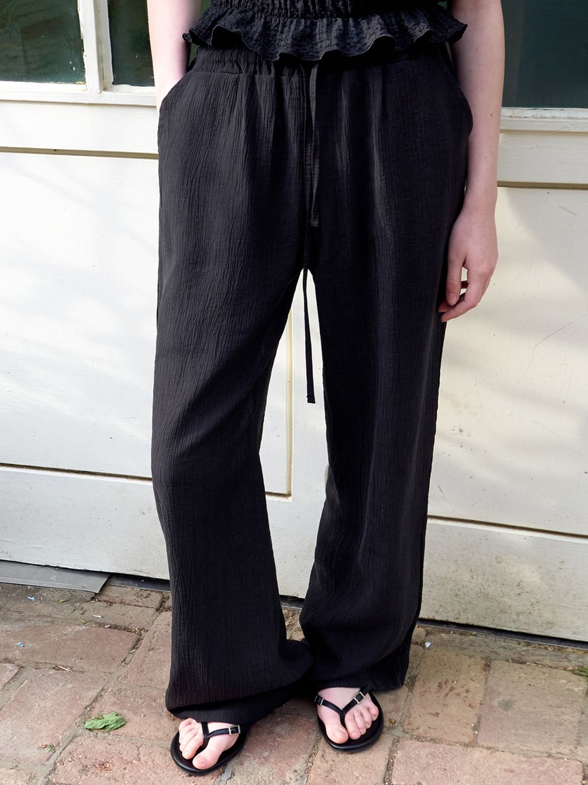 에트몽(ETMON) Crinkle Summer Pants, Black