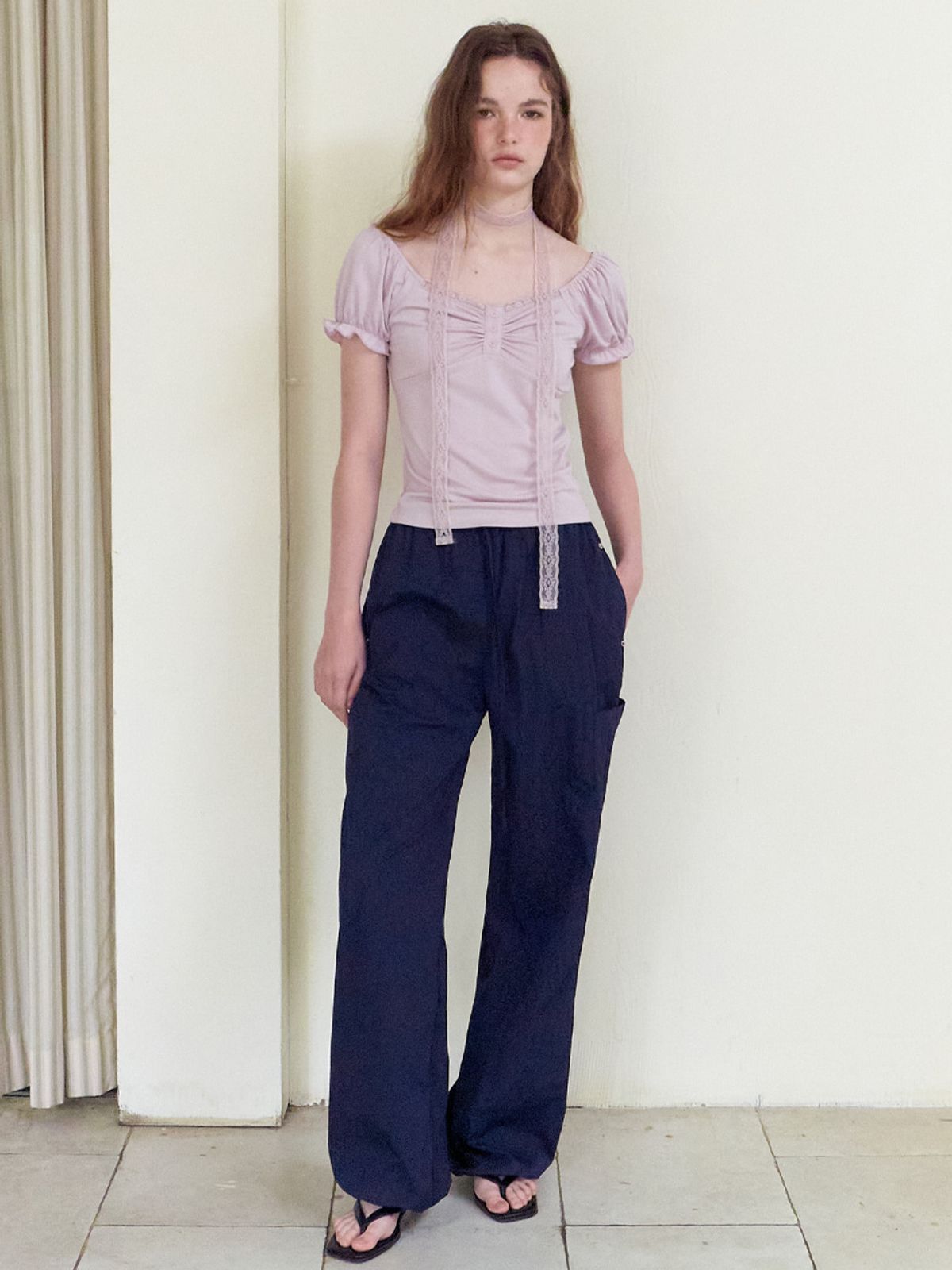 에트몽(ETMON) Lace Scarf Puff T-Shirt, Lavender Pink