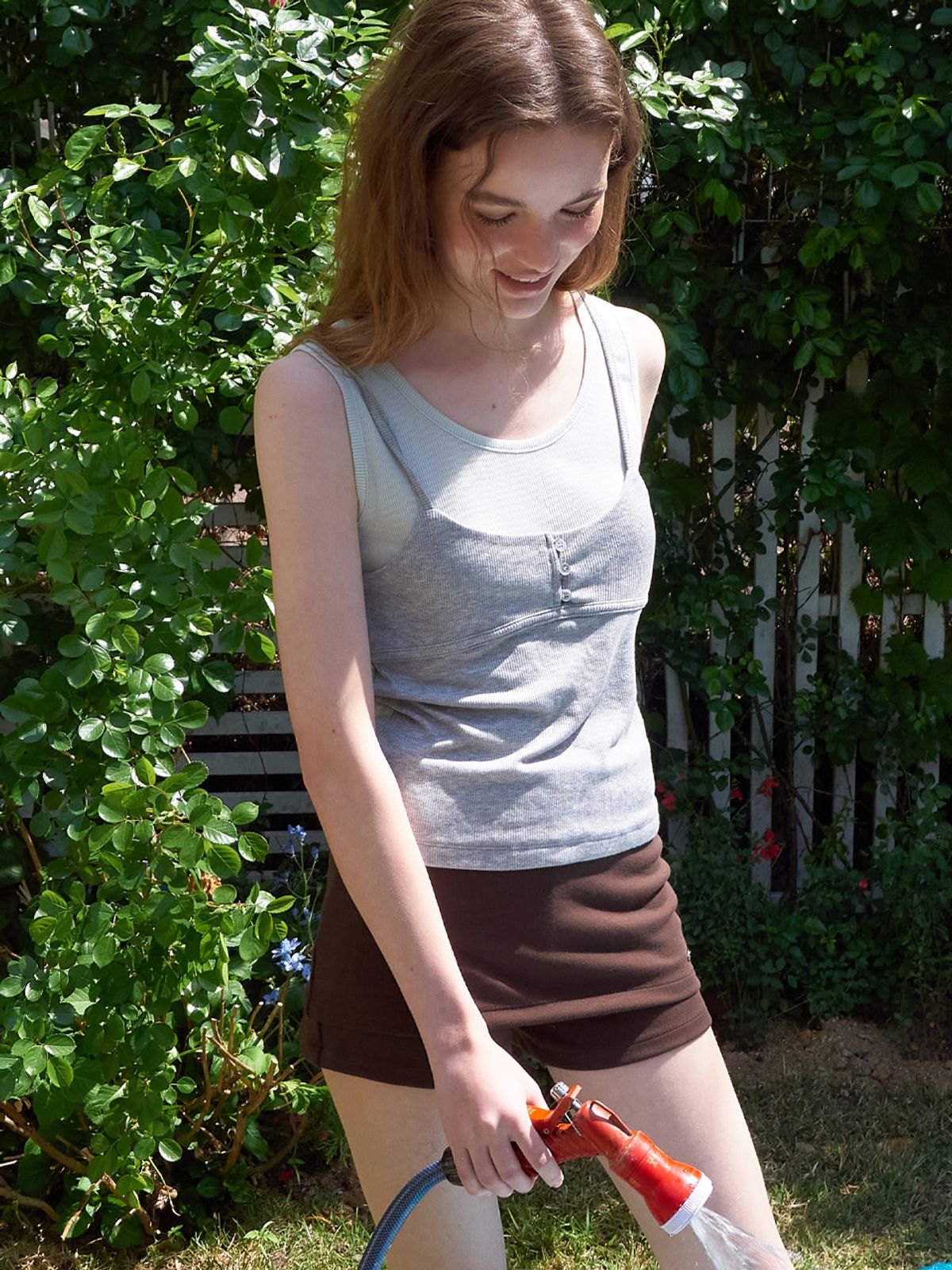 에트몽(ETMON) Color Layered Ribbed Top, Melange Grey
