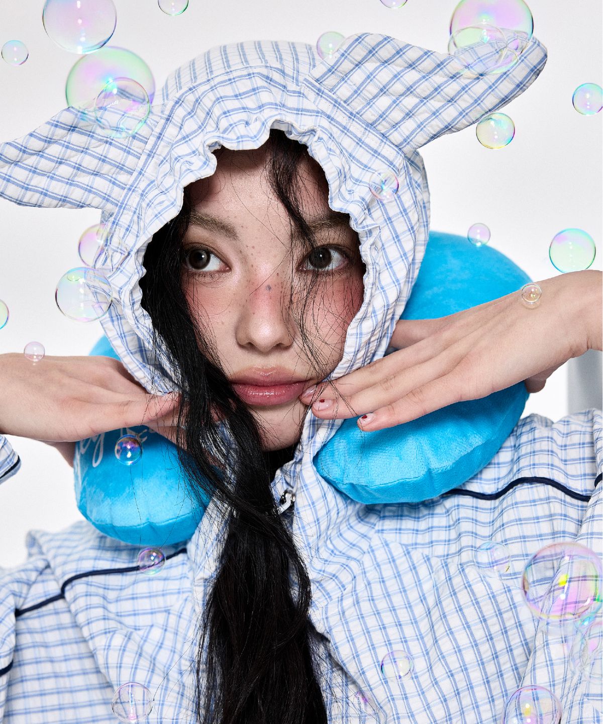 예그(YEGG) 윙 체크 윈드브레이커 스카이블루