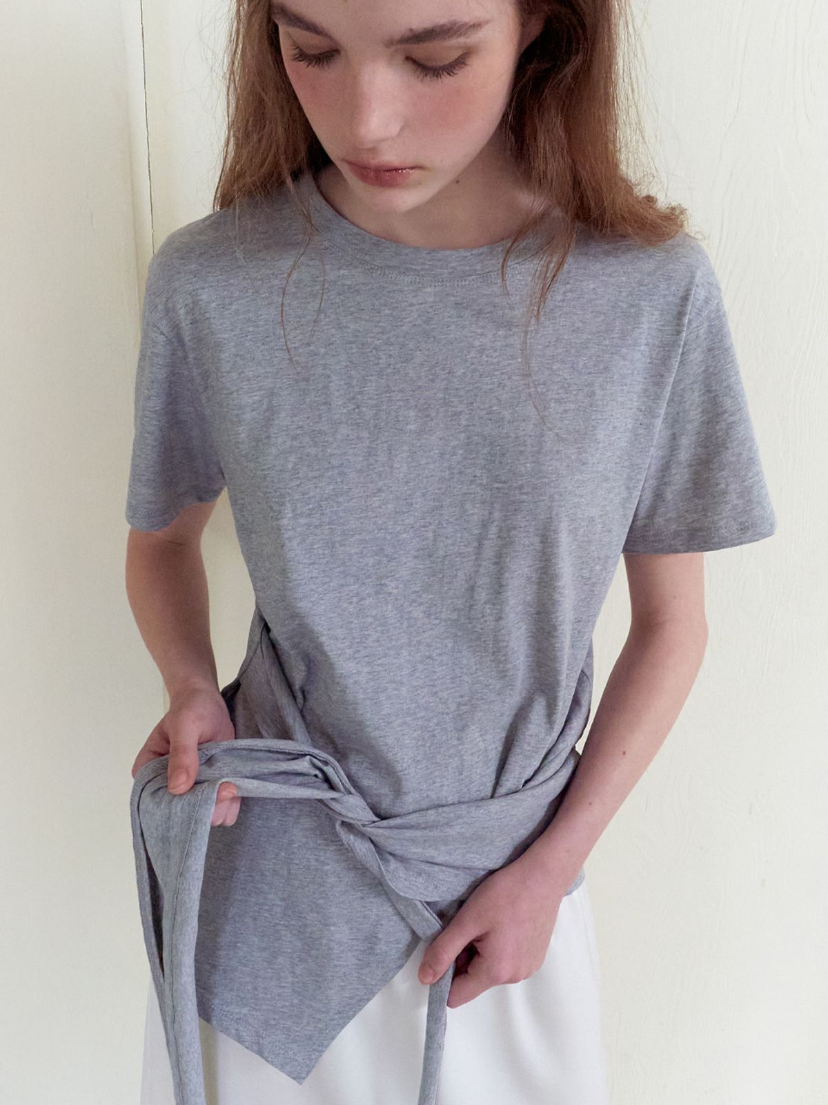 에트몽(ETMON) Tie Loose T-Shirt, Melange Grey