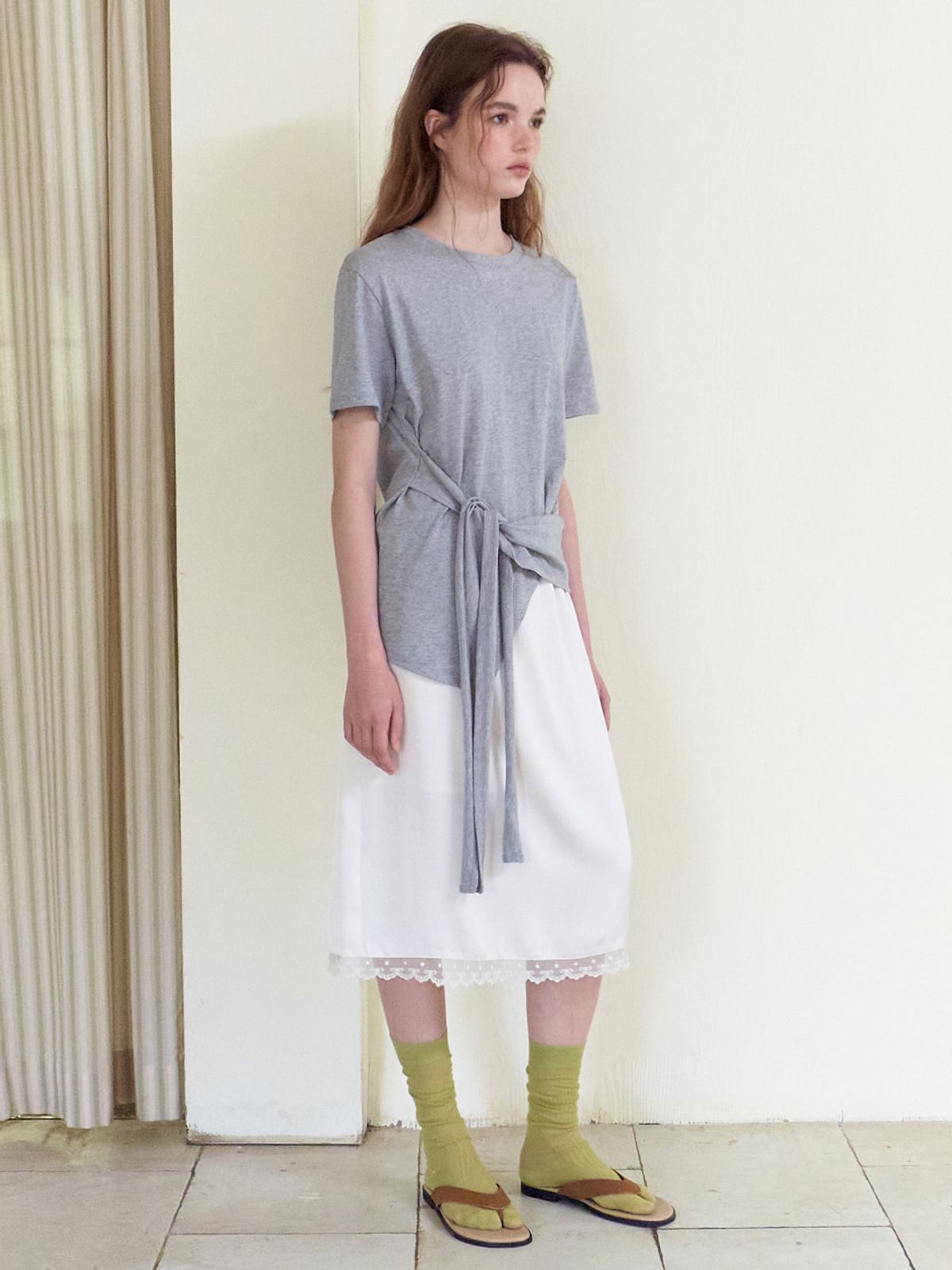 에트몽(ETMON) Tie Loose T-Shirt, Melange Grey