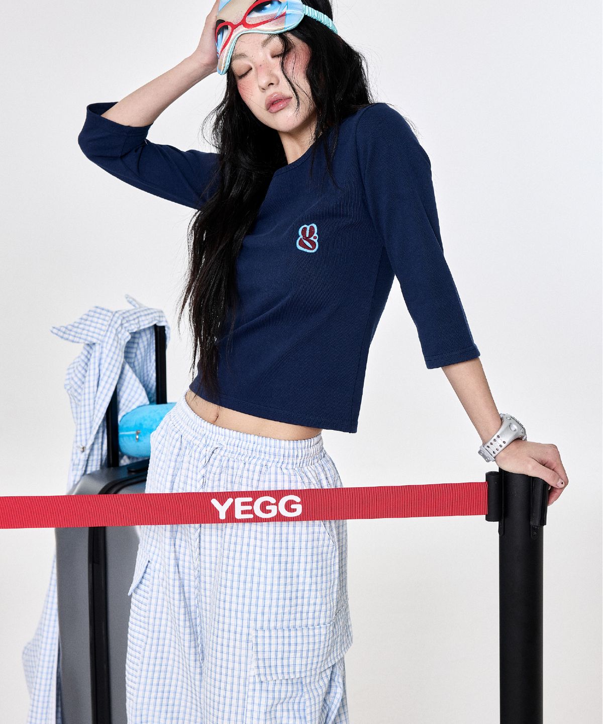 예그(YEGG) 체크 카고 팬츠 스카이블루