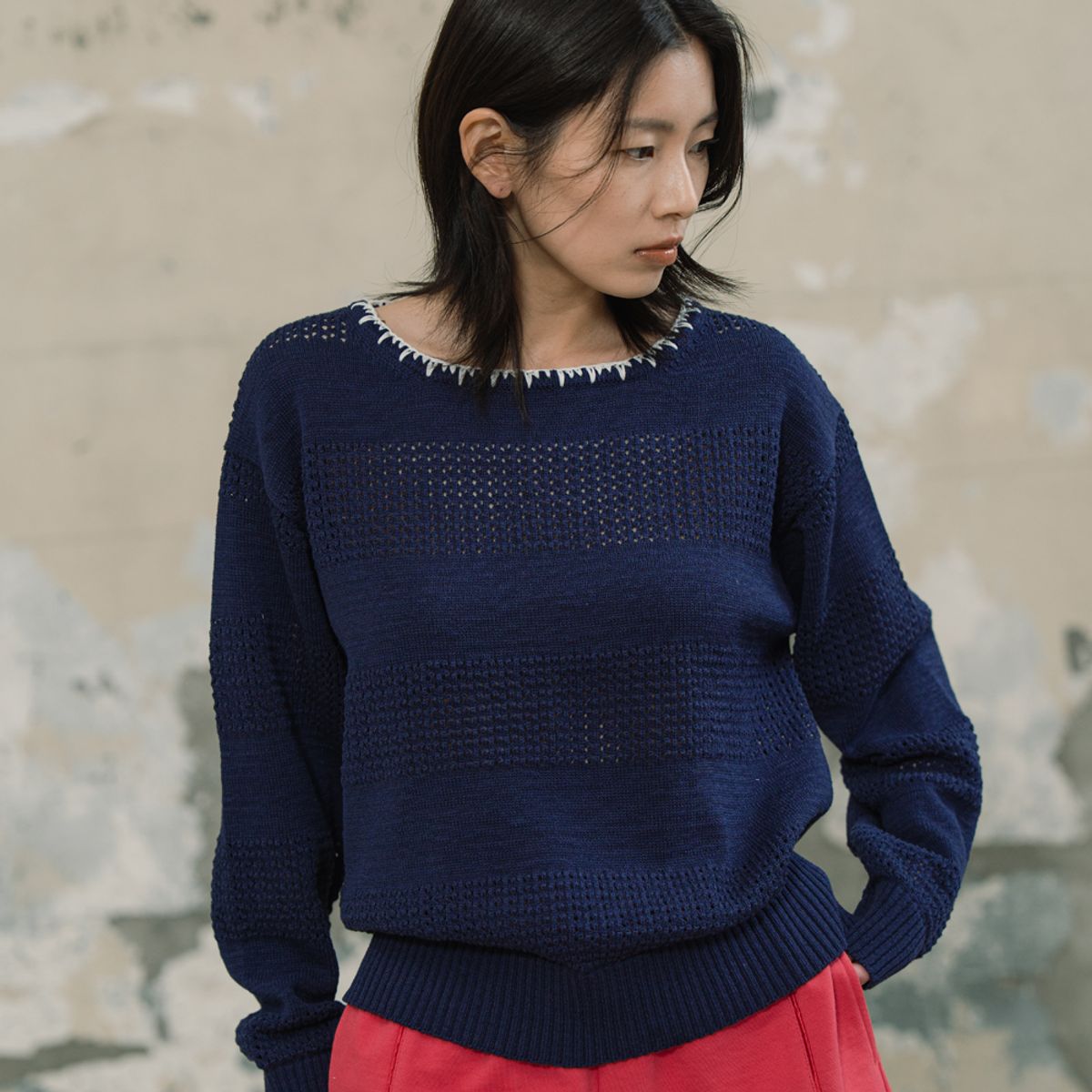 에데닉(EDENIK) 마린 스카시 니트 스웨터_레드