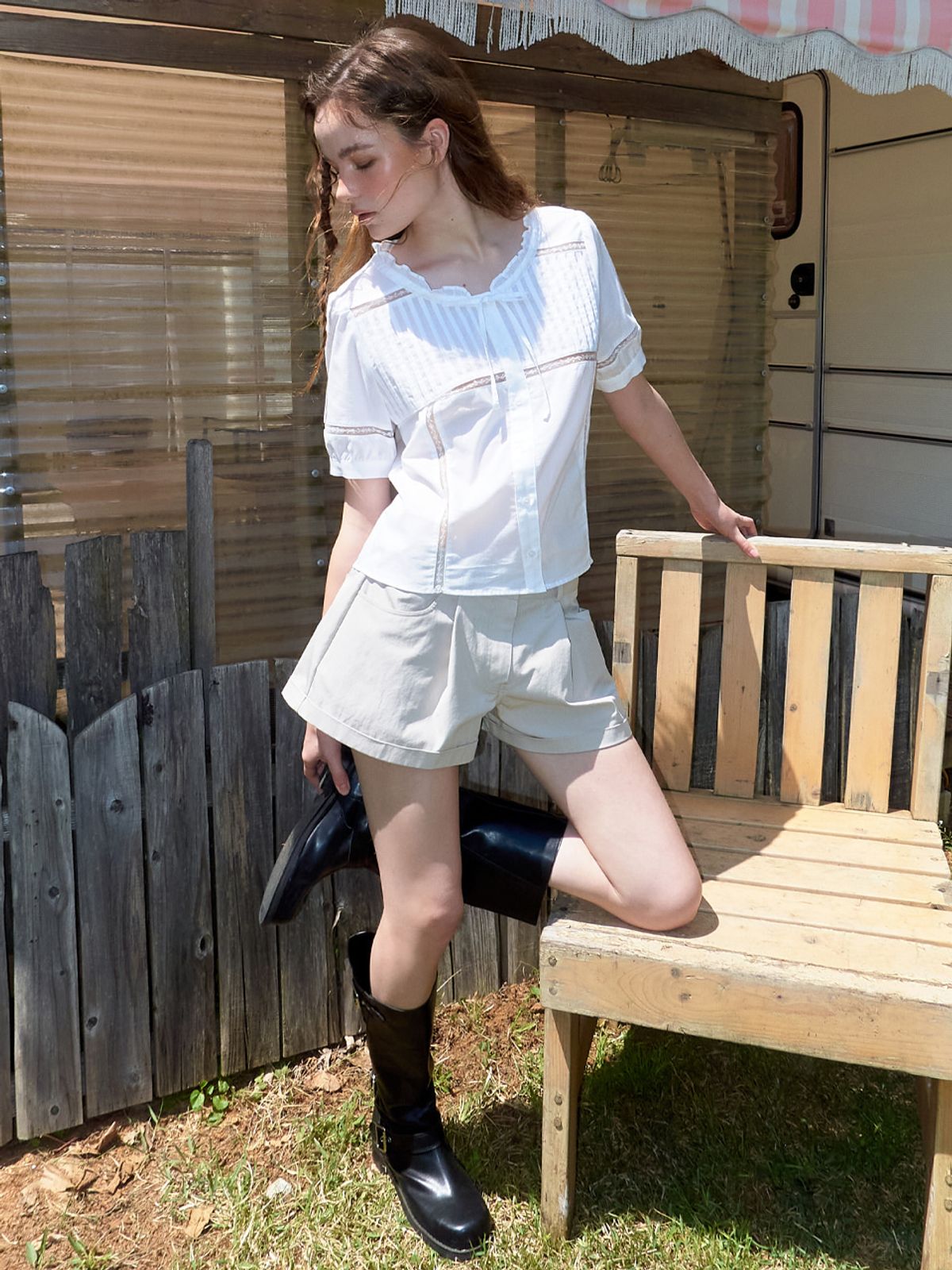 에트몽(ETMON) Turn Up Short Pants, Light Beige