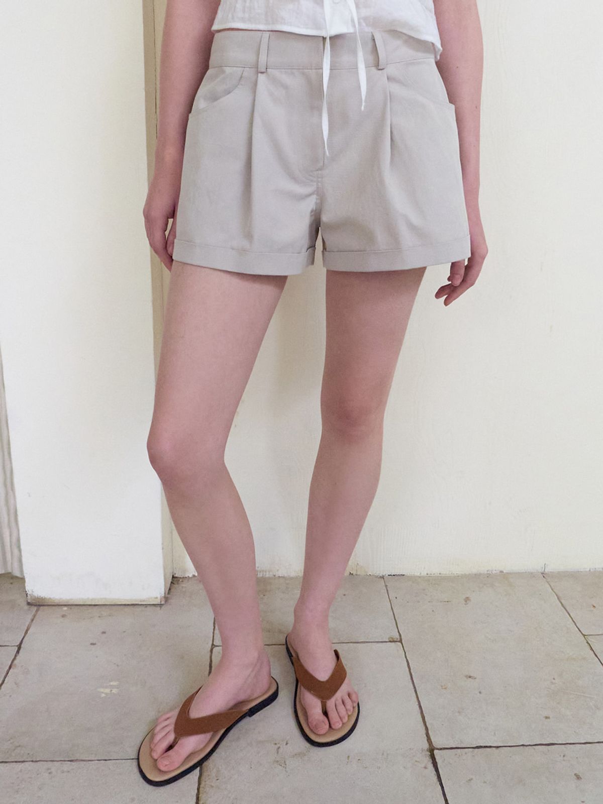 에트몽(ETMON) Turn Up Short Pants, Light Beige