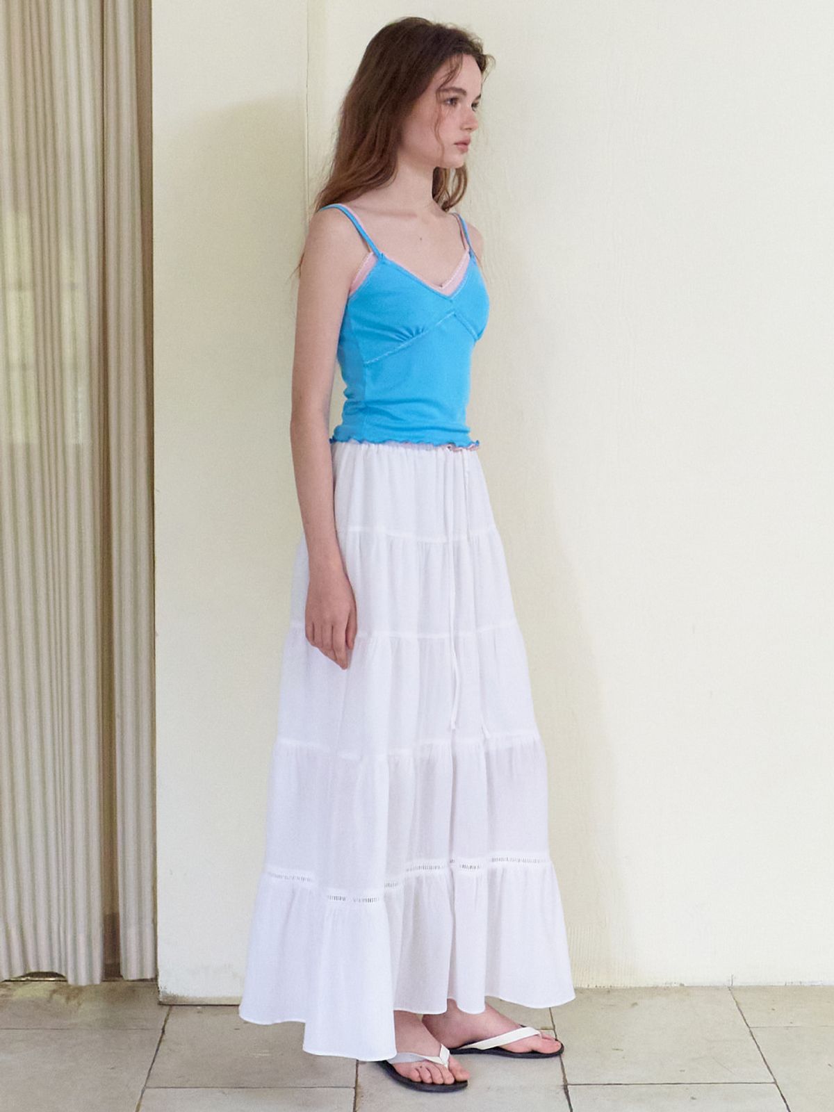 에트몽(ETMON) Crinkle Tiered Long Skirt, White
