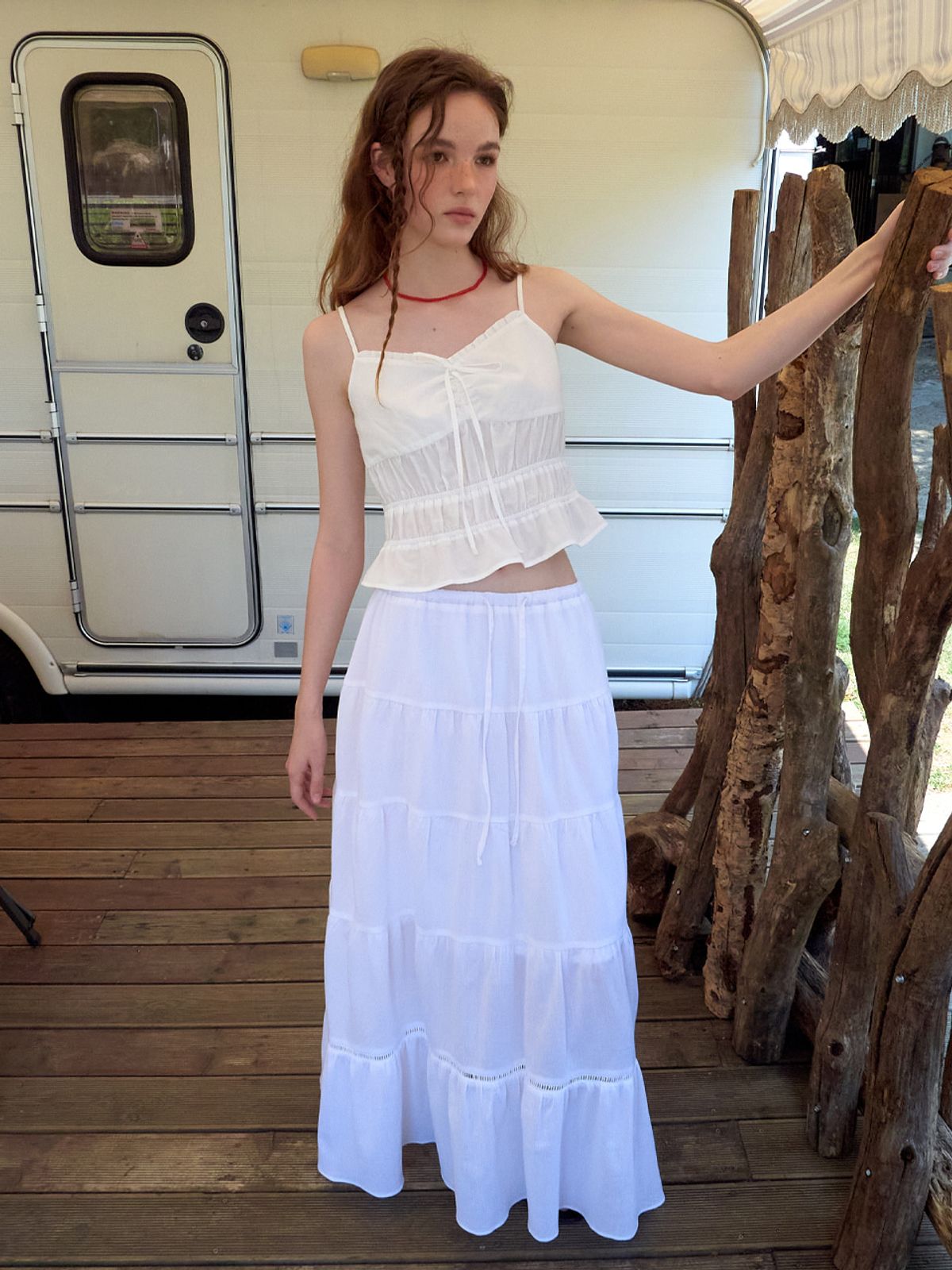 에트몽(ETMON) Smocked Cami Blouse, White
