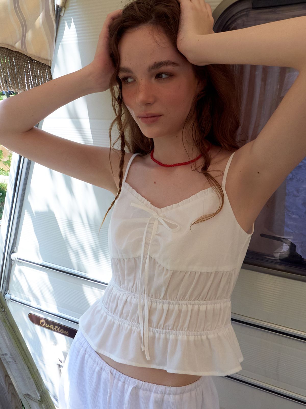 에트몽(ETMON) Smocked Cami Blouse, White